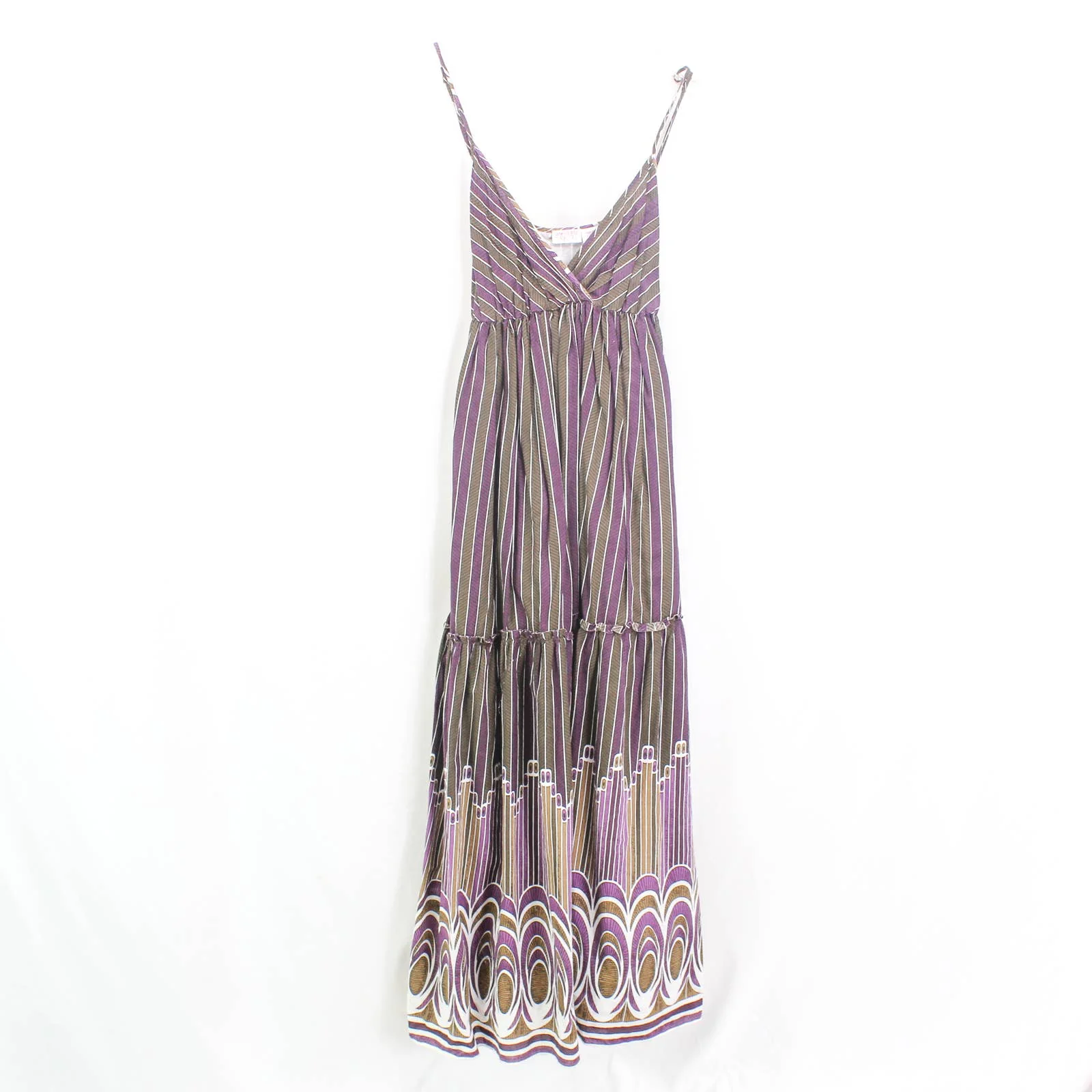 Purple Green Cotton Vintage 90s Striped Maxi Dress by Funky People - Image 8