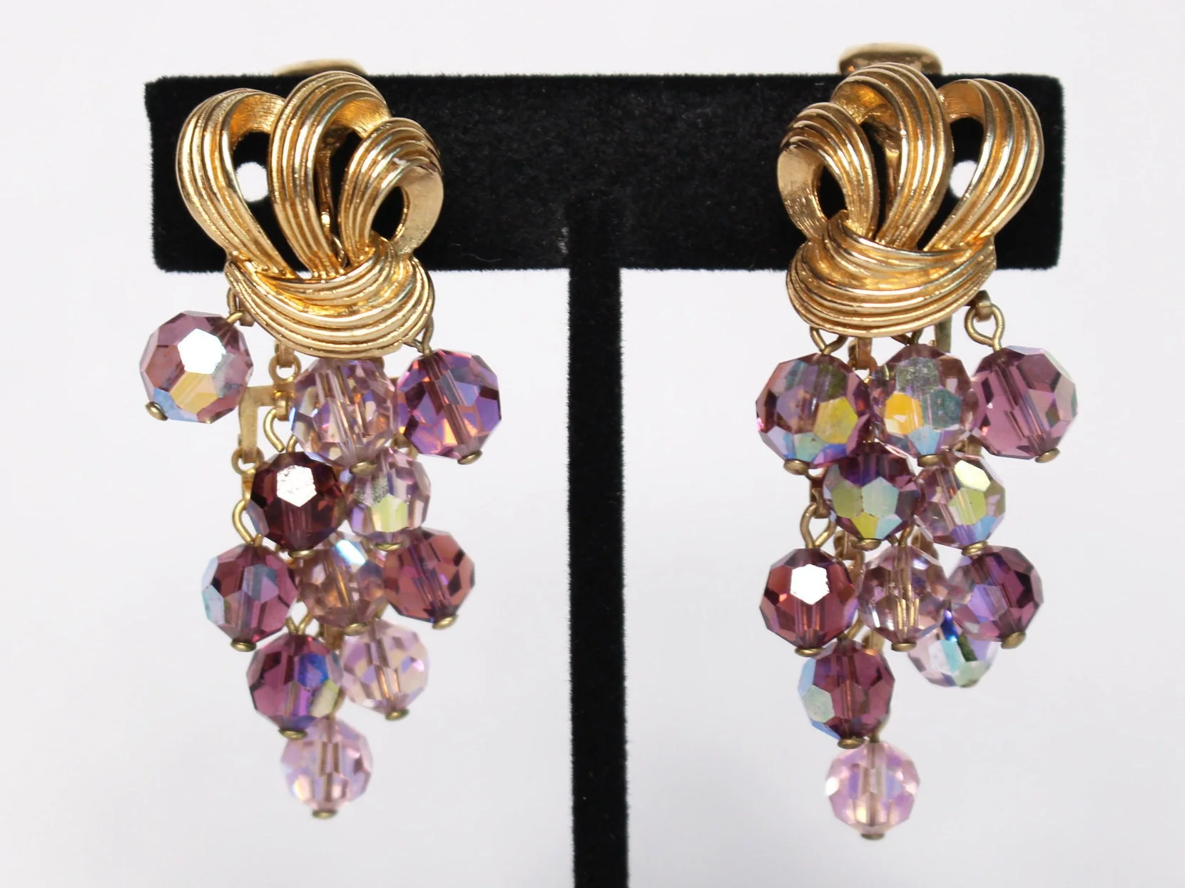 Purple Iridescent Beaded Drop Statement Earrings - Image 6