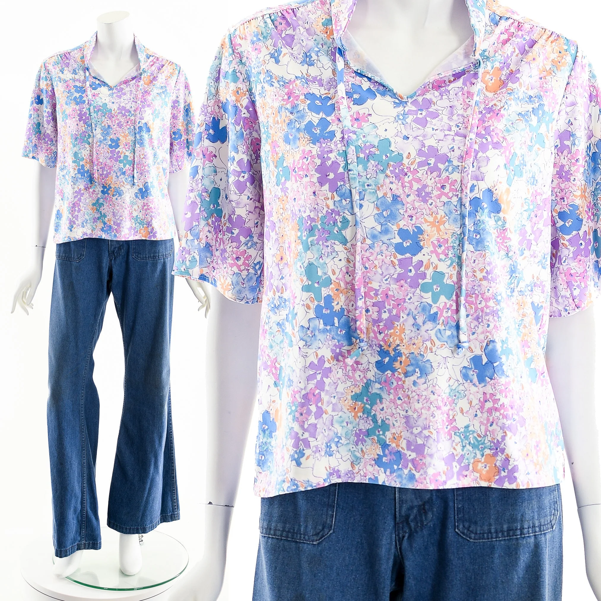 Purple Pastel Floral 70s Blouse by Tiger Lily - Image 3