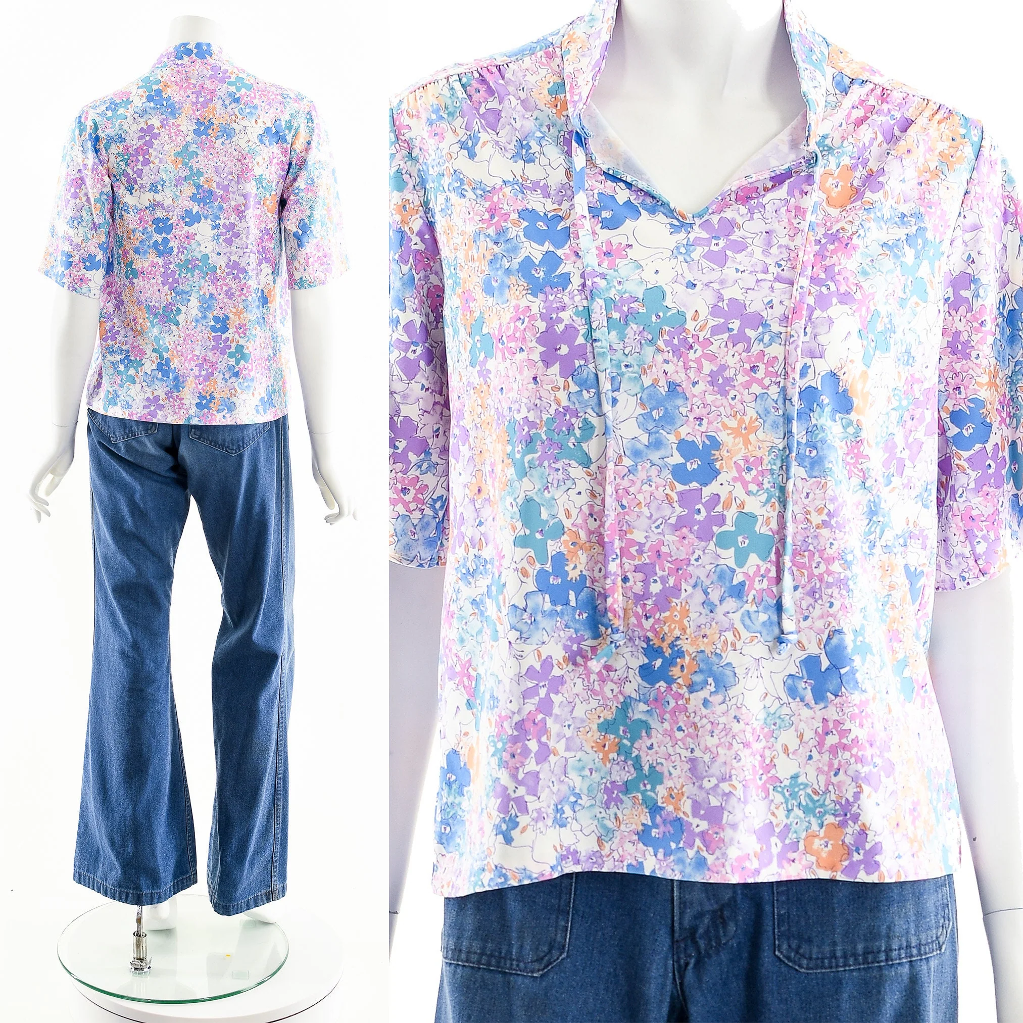 Purple Pastel Floral 70s Blouse by Tiger Lily - Image 4