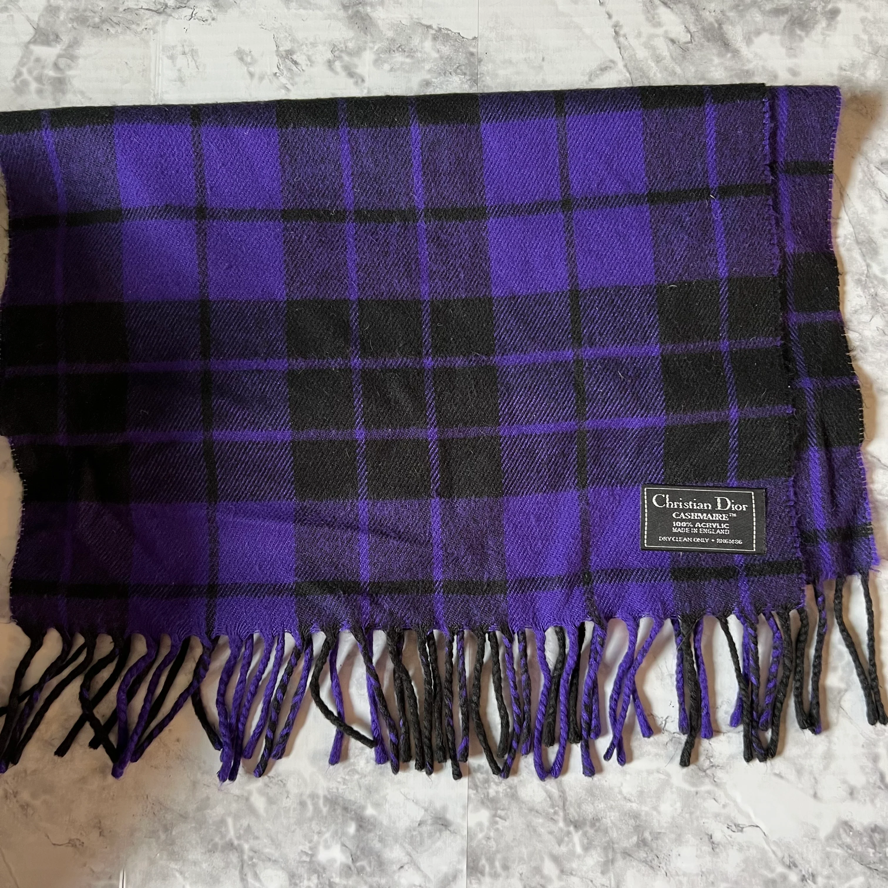 Purple Plaid "cashmaire" Acrylic Dior Scarf By Christian Dior - Image 3