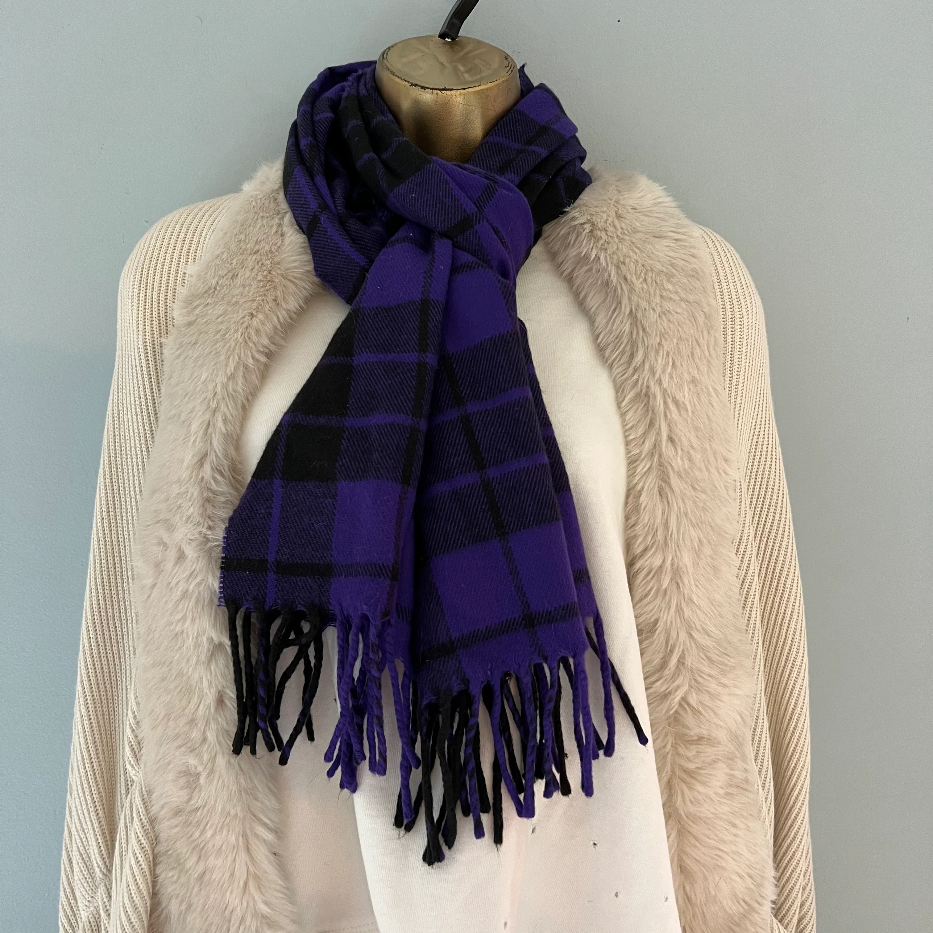 Purple Plaid "cashmaire" Acrylic Dior Scarf By Christian Dior - Image 6