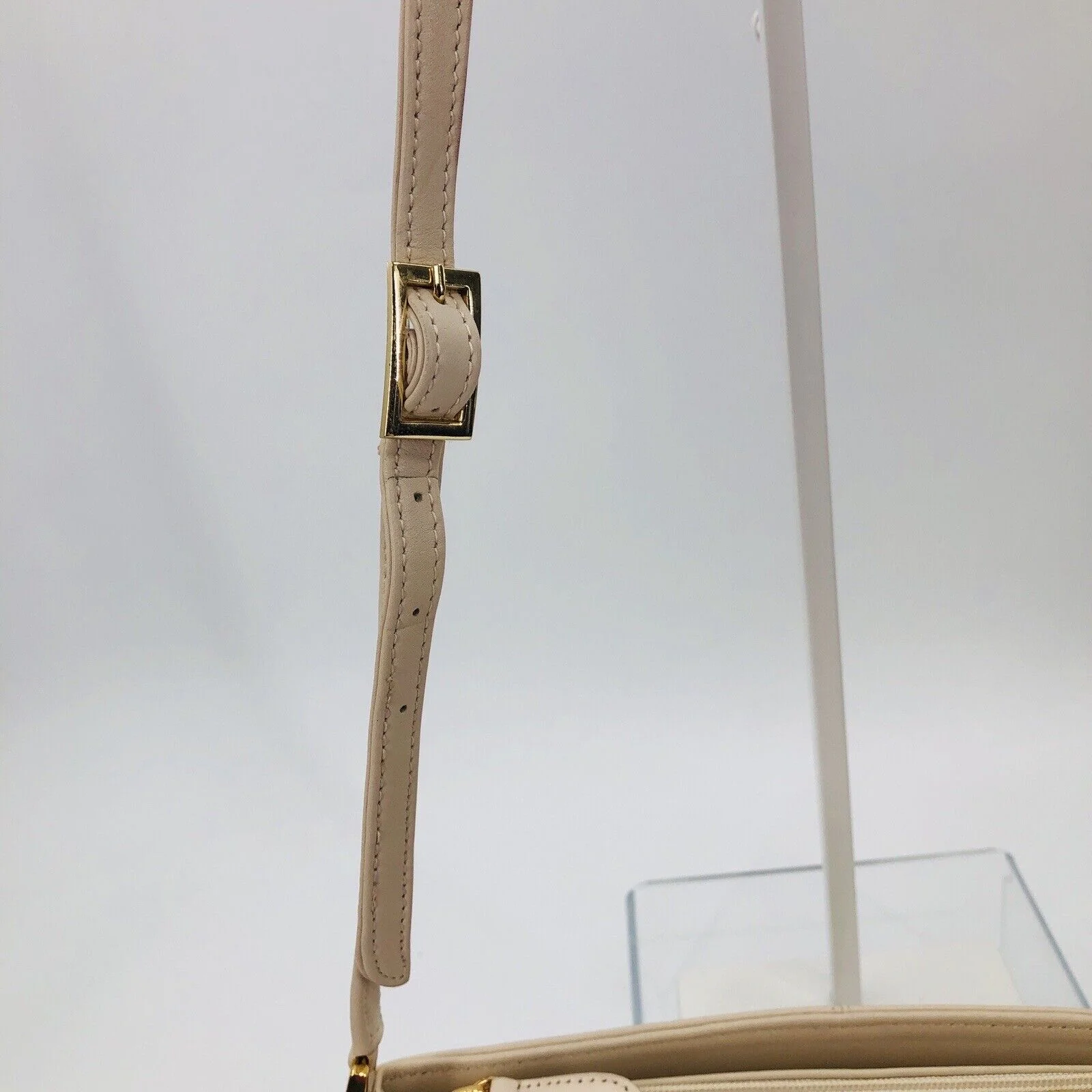Purse Bone Cream Cowhide Leather Small Rectangle Buckle Strap by Etienne Aigner - Image 6