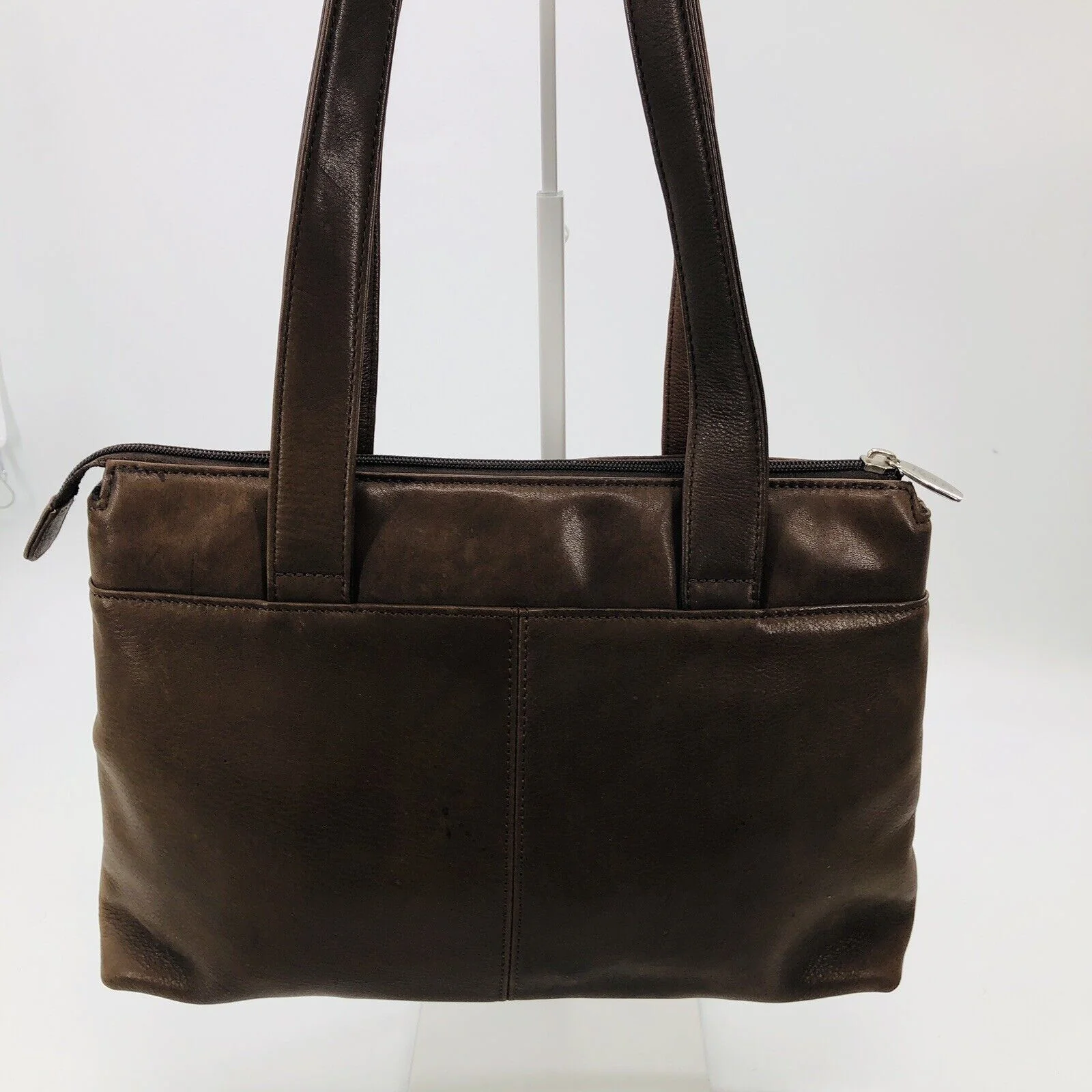 Purse Shoulder Bag Brown Leather Double Handles Classic Look Pockets! by Rolfs - Image 2