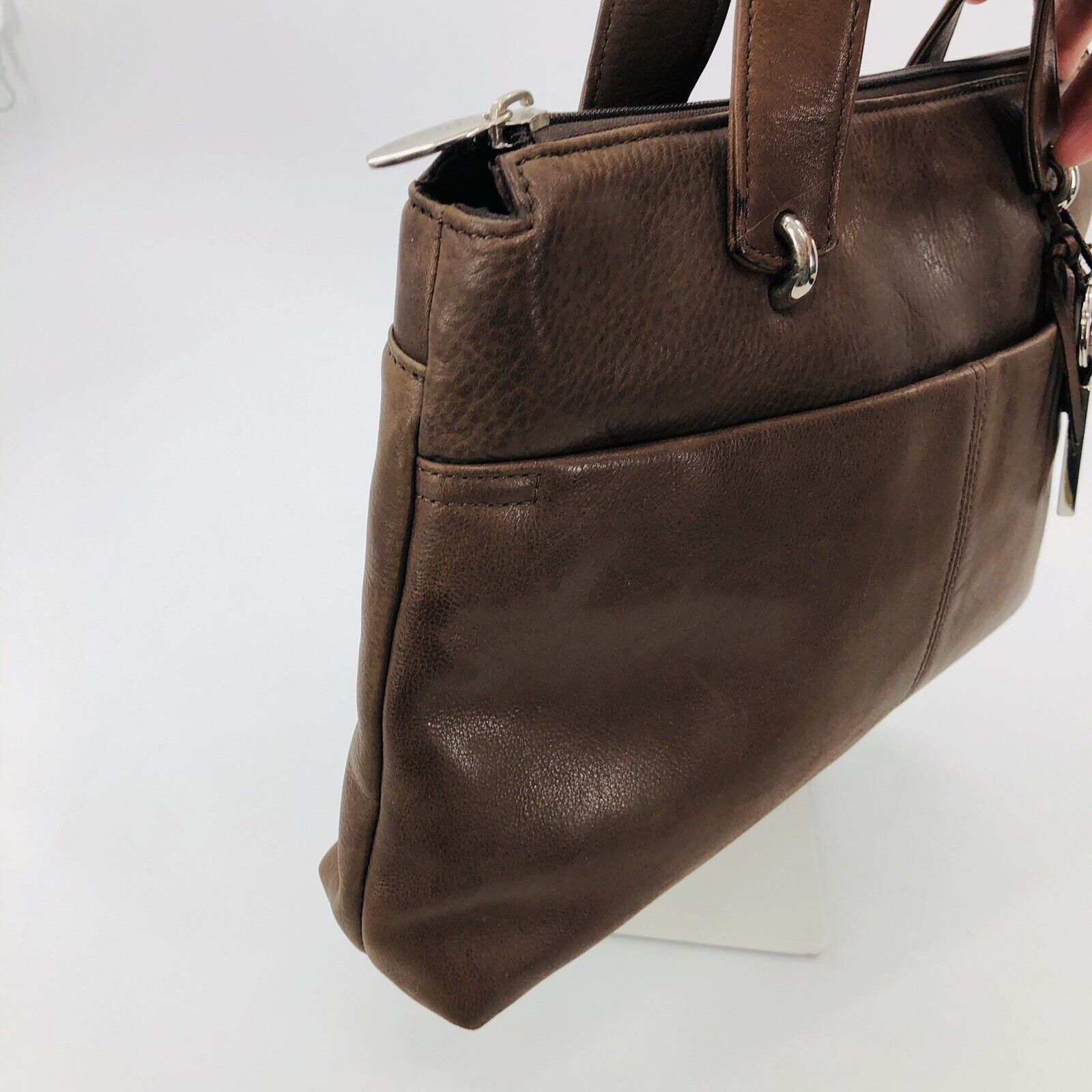 Purse Shoulder Bag Brown Leather Double Handles Classic Look Pockets! by Rolfs - Image 9