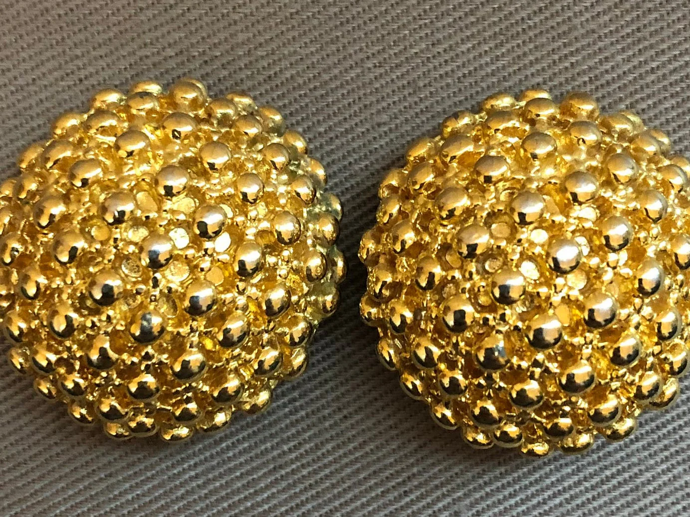 Quilted Button Statement Earrings - Clip On Style / Vintage Style - Image 2