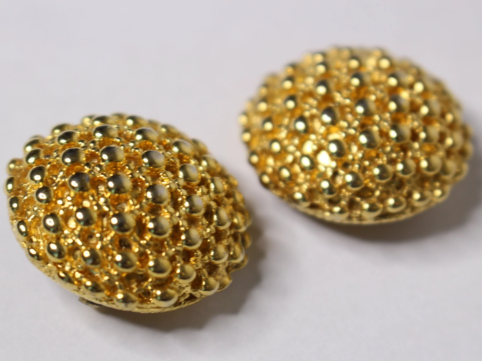 Quilted Button Statement Earrings - Clip On Style / Vintage Style - Image 4