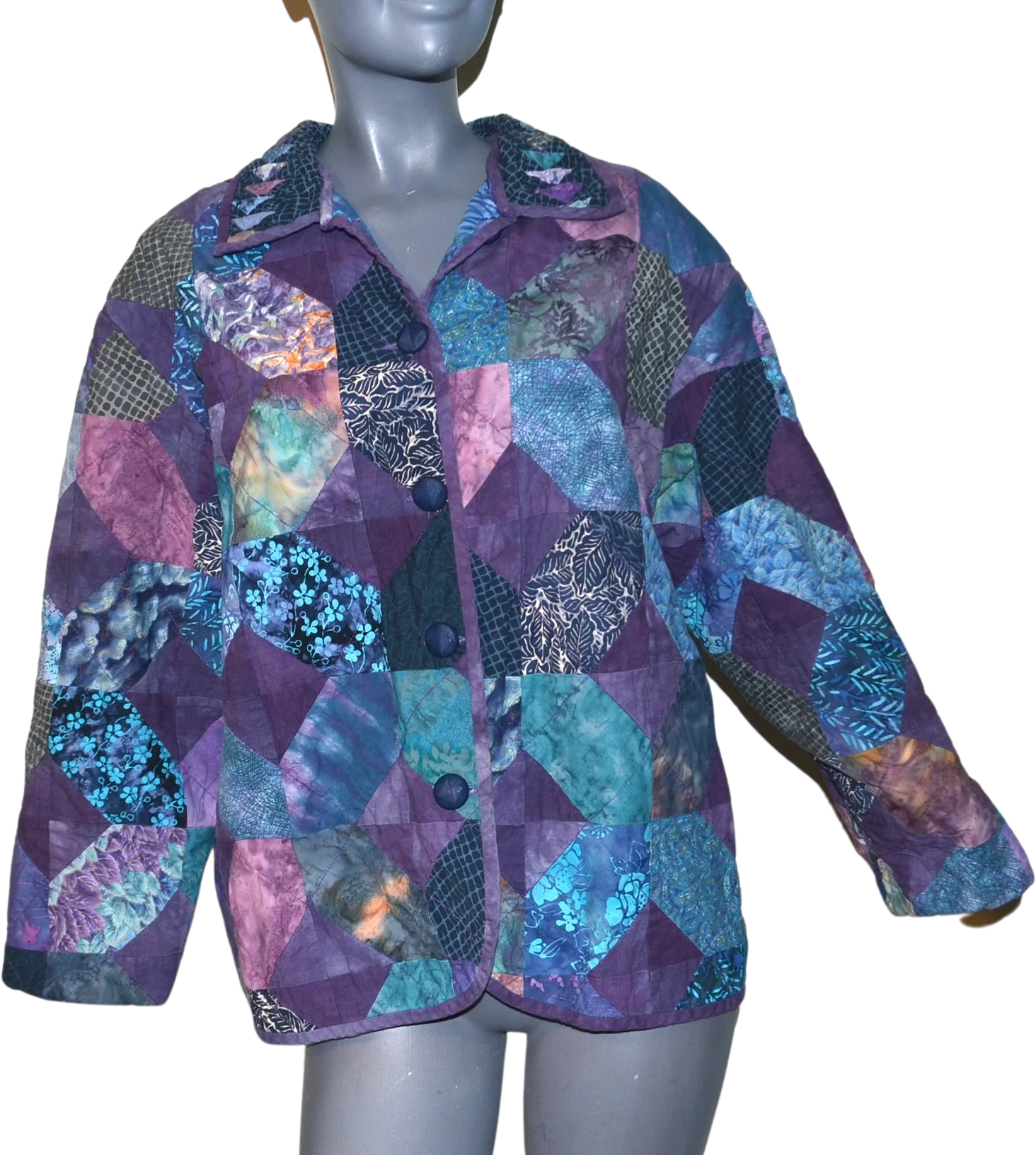 Quilted Jacket Batik Fabric Style- Granny Squares
