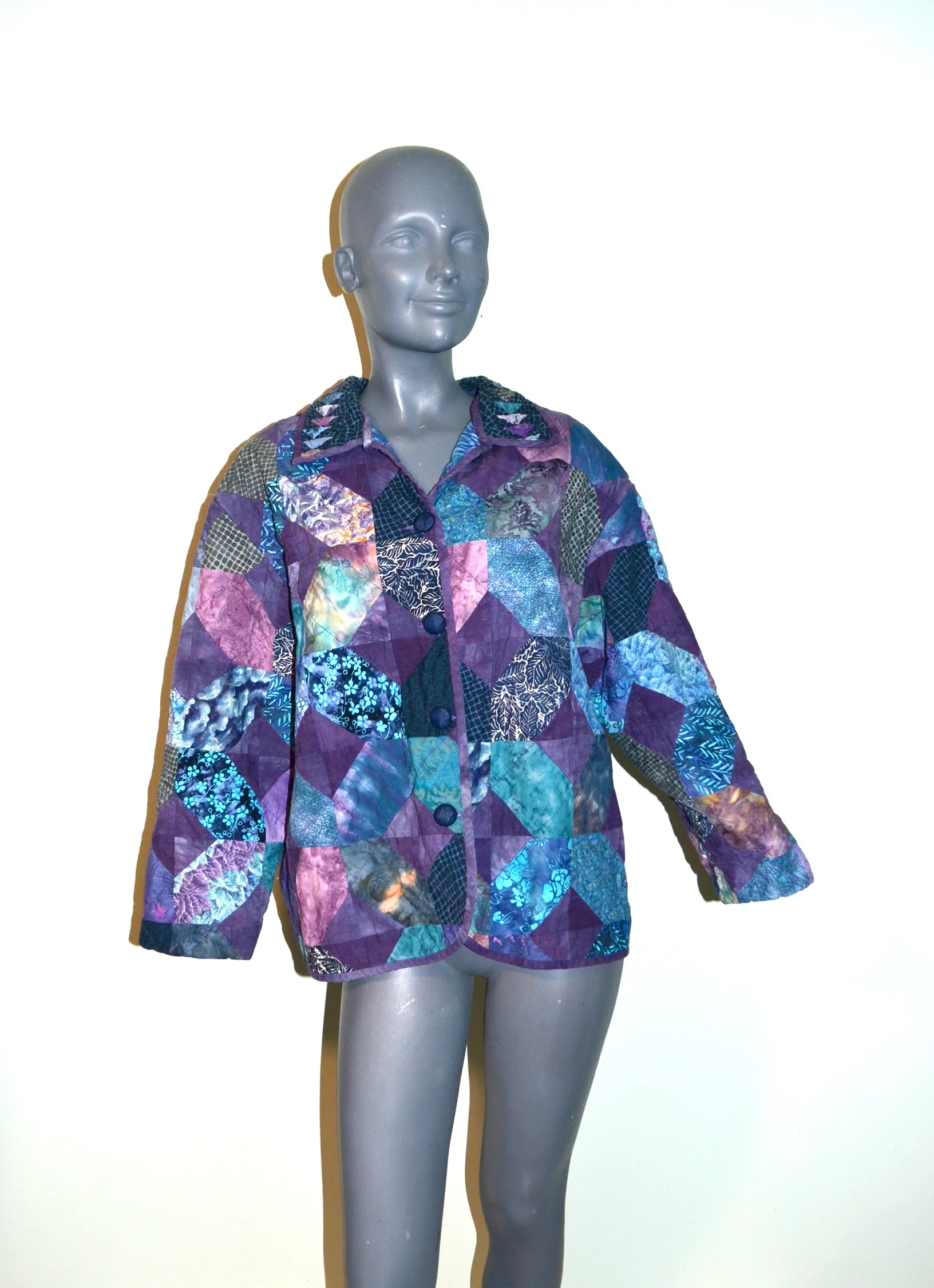 Quilted Jacket Batik Fabric Style- Granny Squares - Image 4