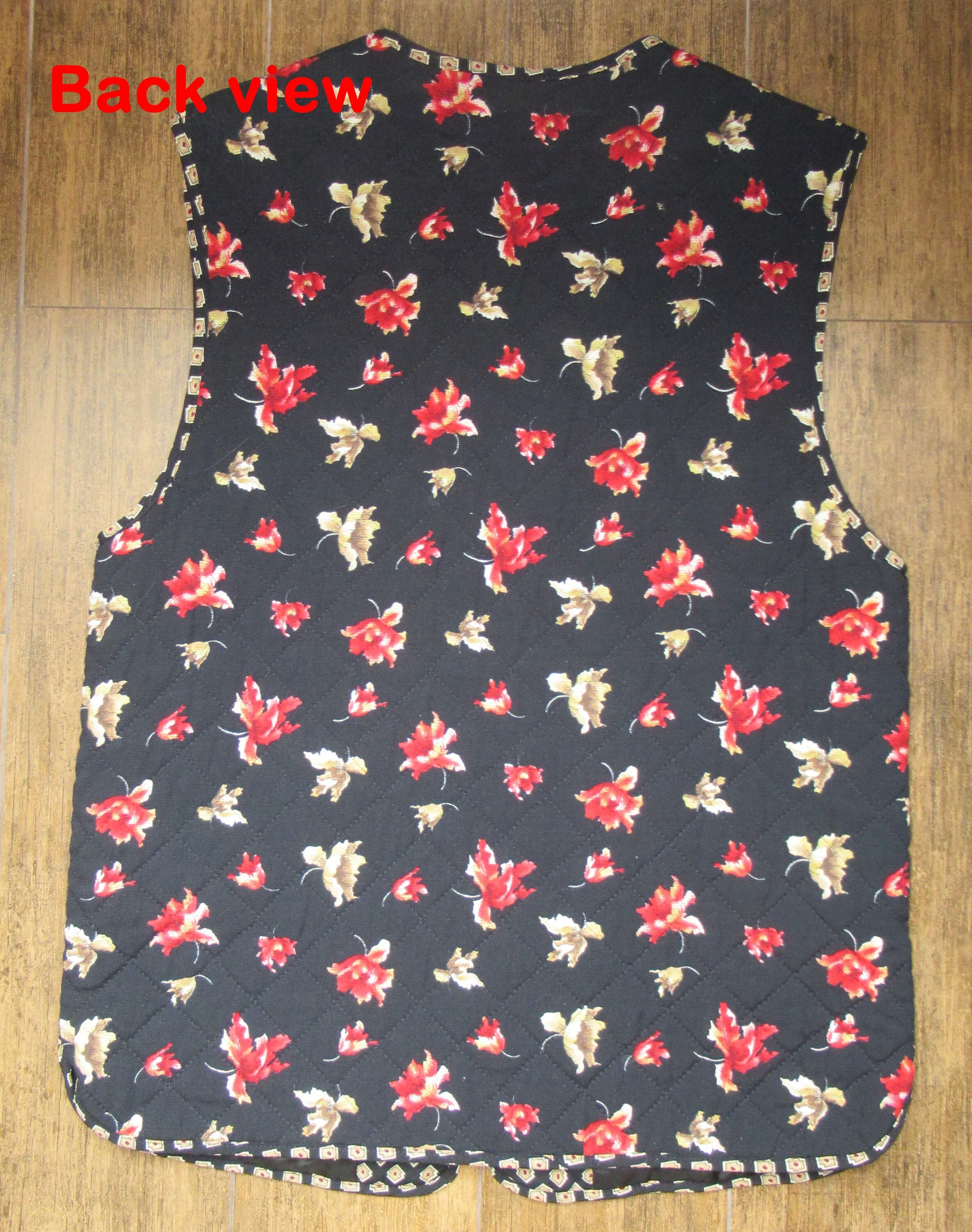Quilted Vest Betty Barclay Autumn Leaves On Black Zip Front Zip Top Pockets Viscose W Acetate Lining European Vintage by Betty Barclay - Image 10