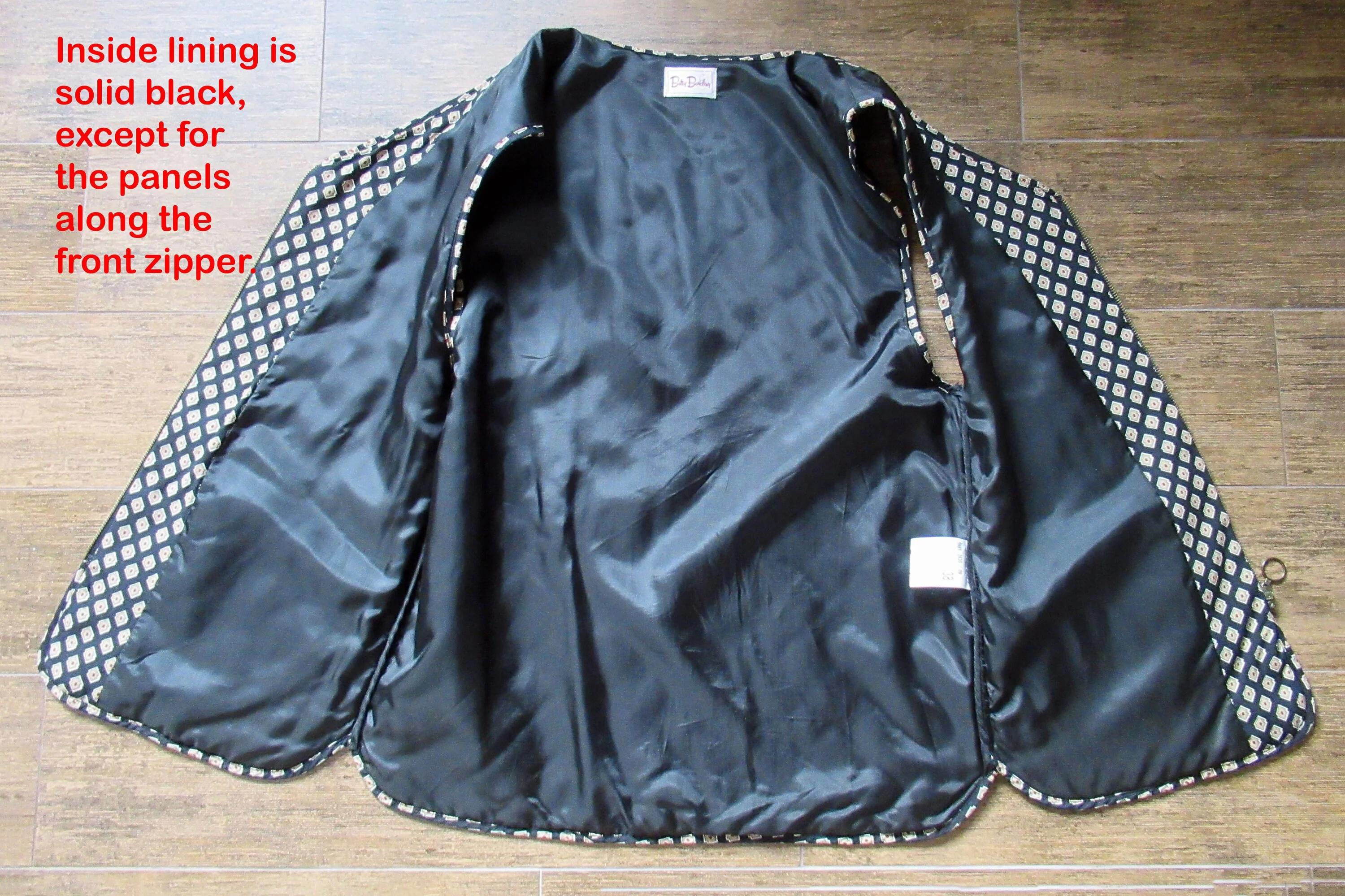 Quilted Vest Betty Barclay Autumn Leaves On Black Zip Front Zip Top Pockets Viscose W Acetate Lining European Vintage by Betty Barclay - Image 6