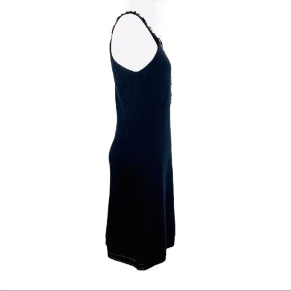 Racerback 100% Cashmere Knit Dress Hand Sewn Jewels Black M by Milly Of New York - Image 5