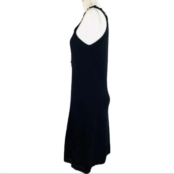 Racerback 100% Cashmere Knit Dress Hand Sewn Jewels Black M by Milly Of New York - Image 6