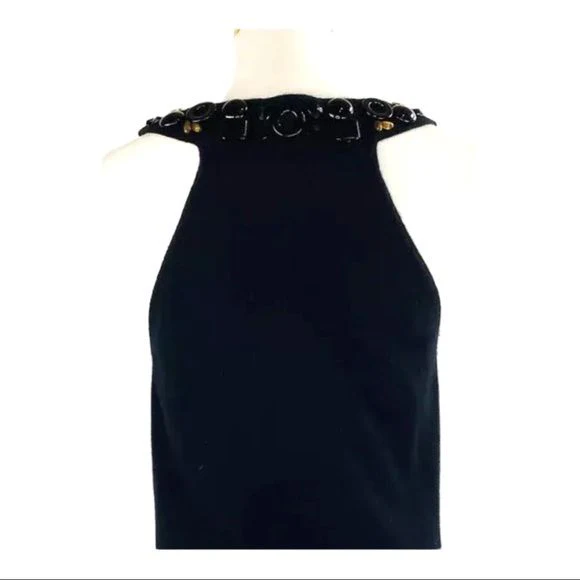 Racerback 100% Cashmere Knit Dress Hand Sewn Jewels Black M by Milly Of New York - Image 8