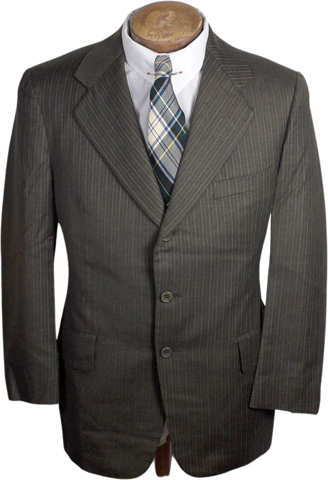 Racquet Club Gray Wool Blue Pinstripe 60s Era Single Vent Men's Dress Coat Blazer