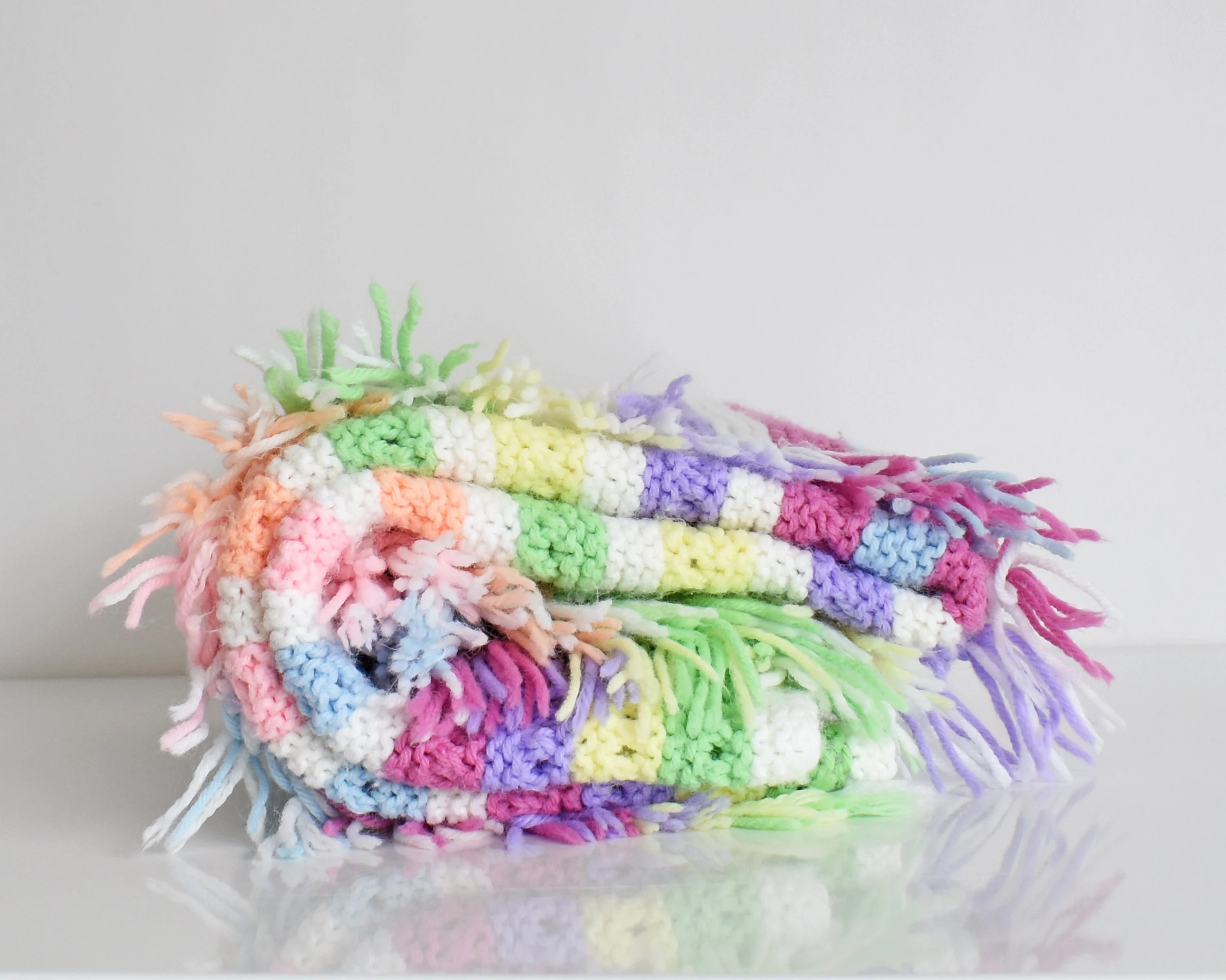Rainbow Striped Blanket Vintage Throw Blanket, Retro 80s Crochet Baby Blanket, 34" X 52" - Image 5