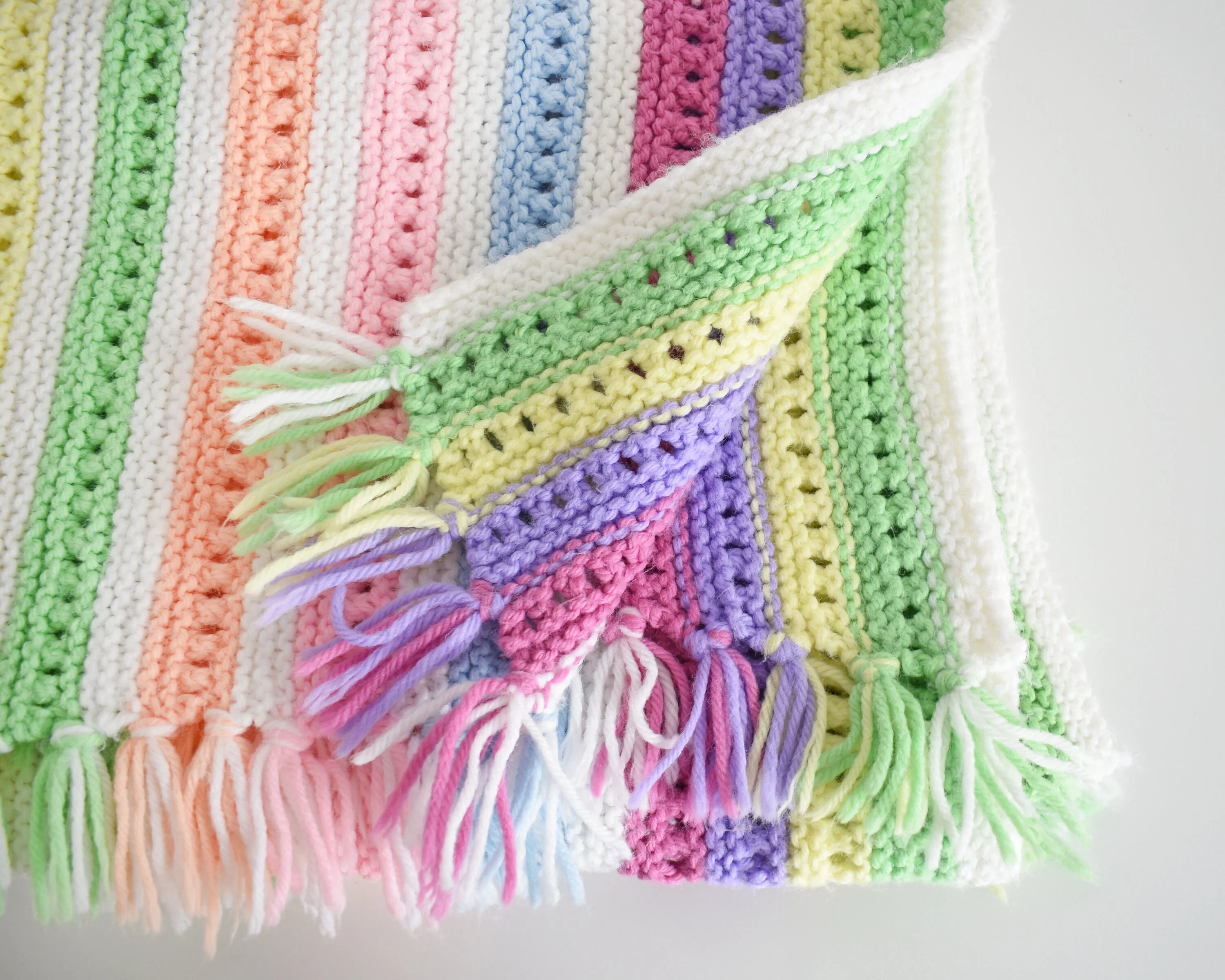 Rainbow Striped Blanket Vintage Throw Blanket, Retro 80s Crochet Baby Blanket, 34" X 52" - Image 7