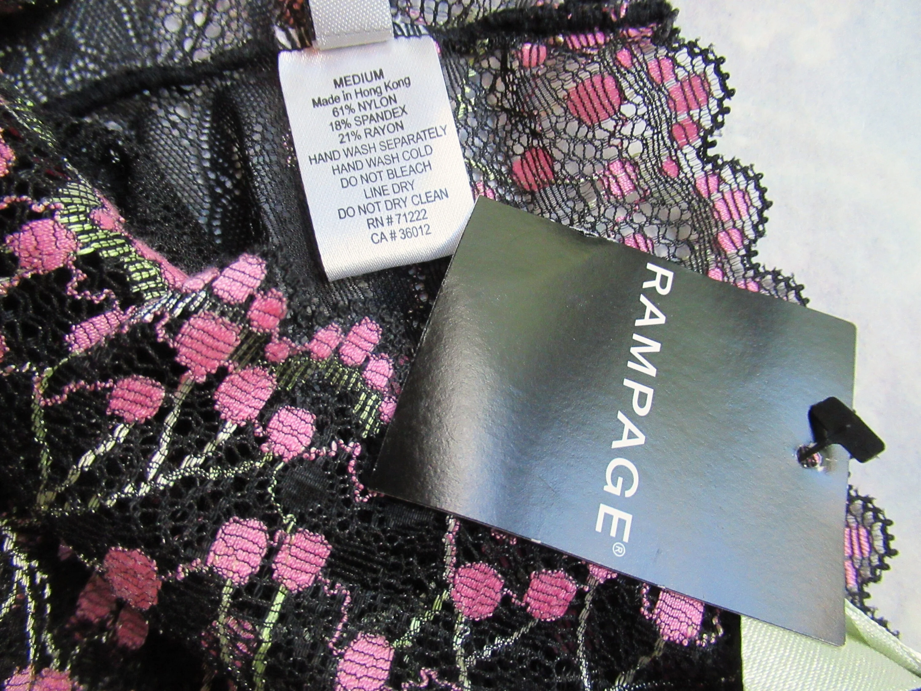 Rampage Medium Panty Sheer Black Pink and Green Lace by Rampage - Image 4