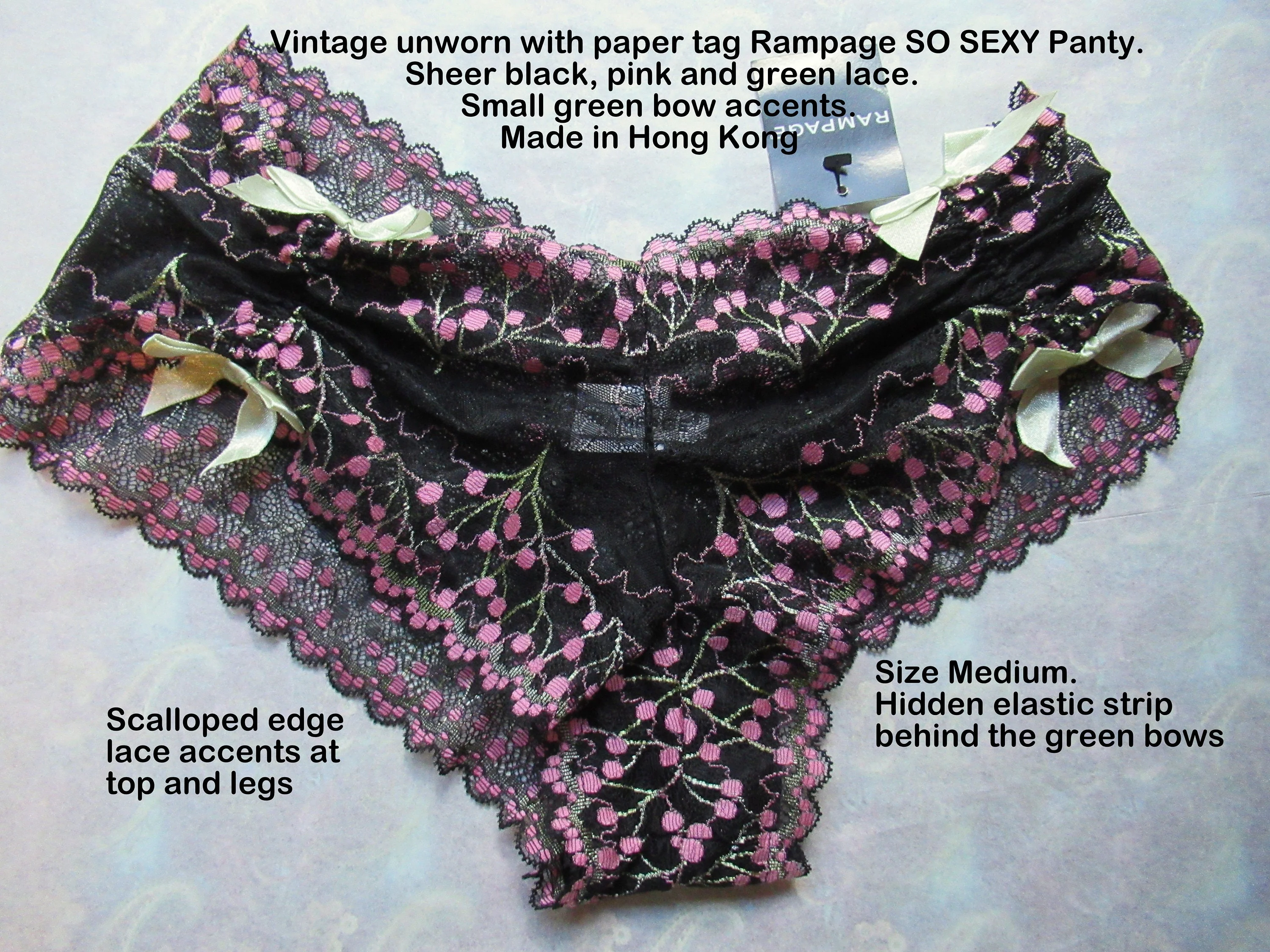 Rampage Medium Panty Sheer Black Pink and Green Lace by Rampage - Image 5