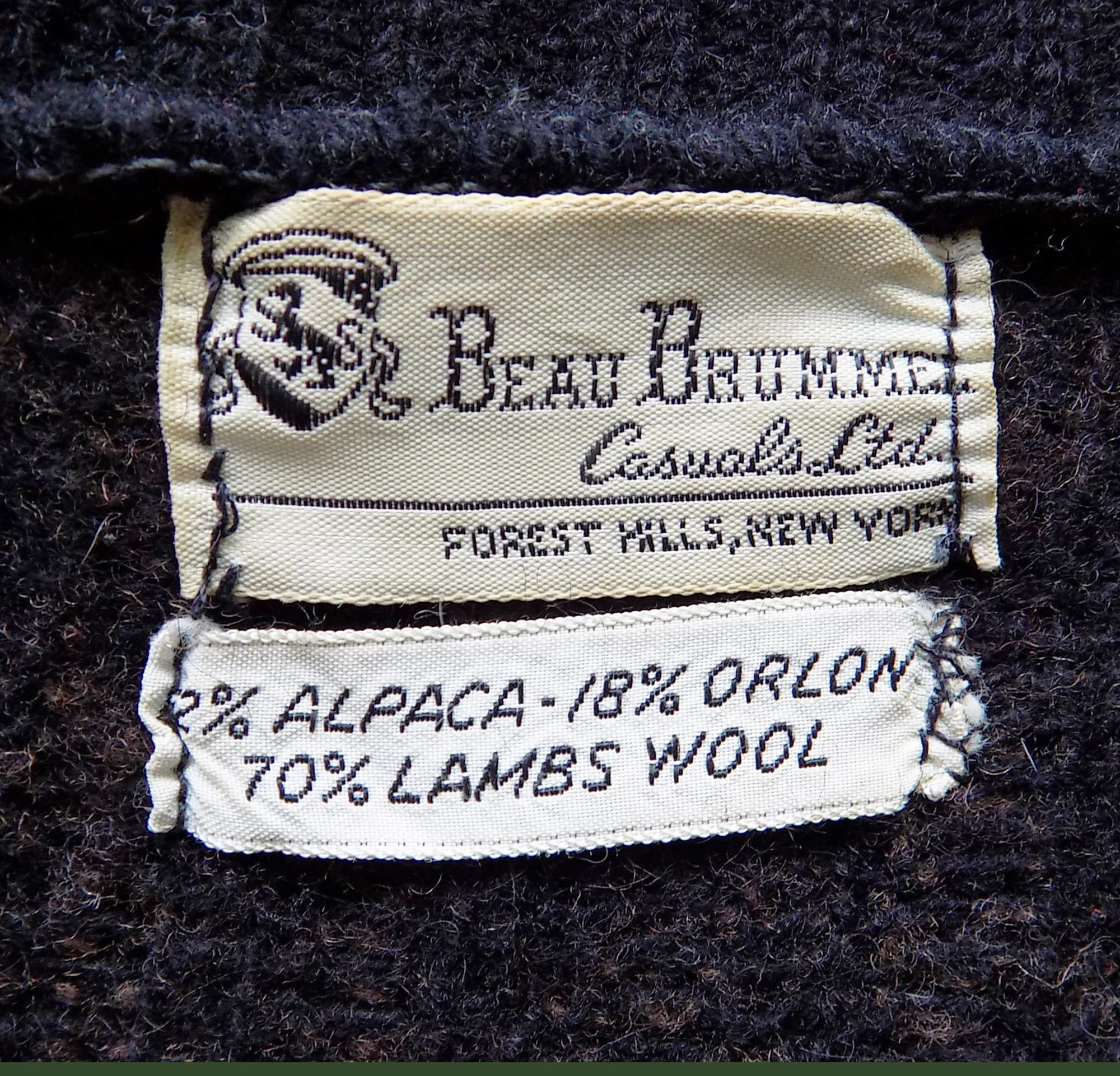 Rare 1959 60s Men's Brown Boat Neck Sweater Beatnik Coffee House Wool Beau Brummel Casuals Ltd Forest Hills, Ny - Image 2