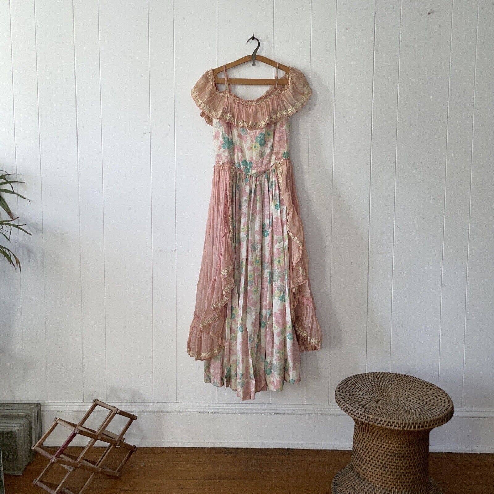 Rare Antique 10s 20s Pannier Style Dress Floral Evening Gown Tea Dress - Image 3