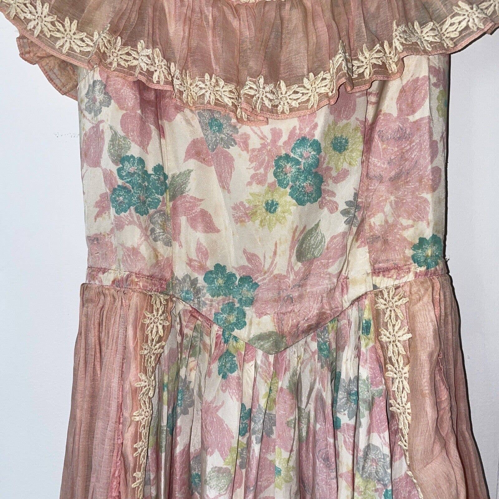 Rare Antique 10s 20s Pannier Style Dress Floral Evening Gown Tea Dress - Image 4