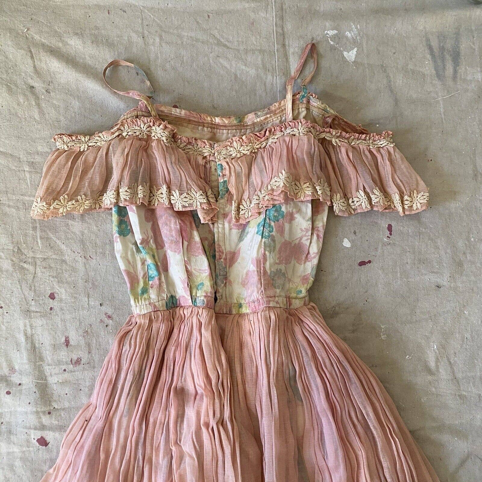 Rare Antique 10s 20s Pannier Style Dress Floral Evening Gown Tea Dress - Image 5