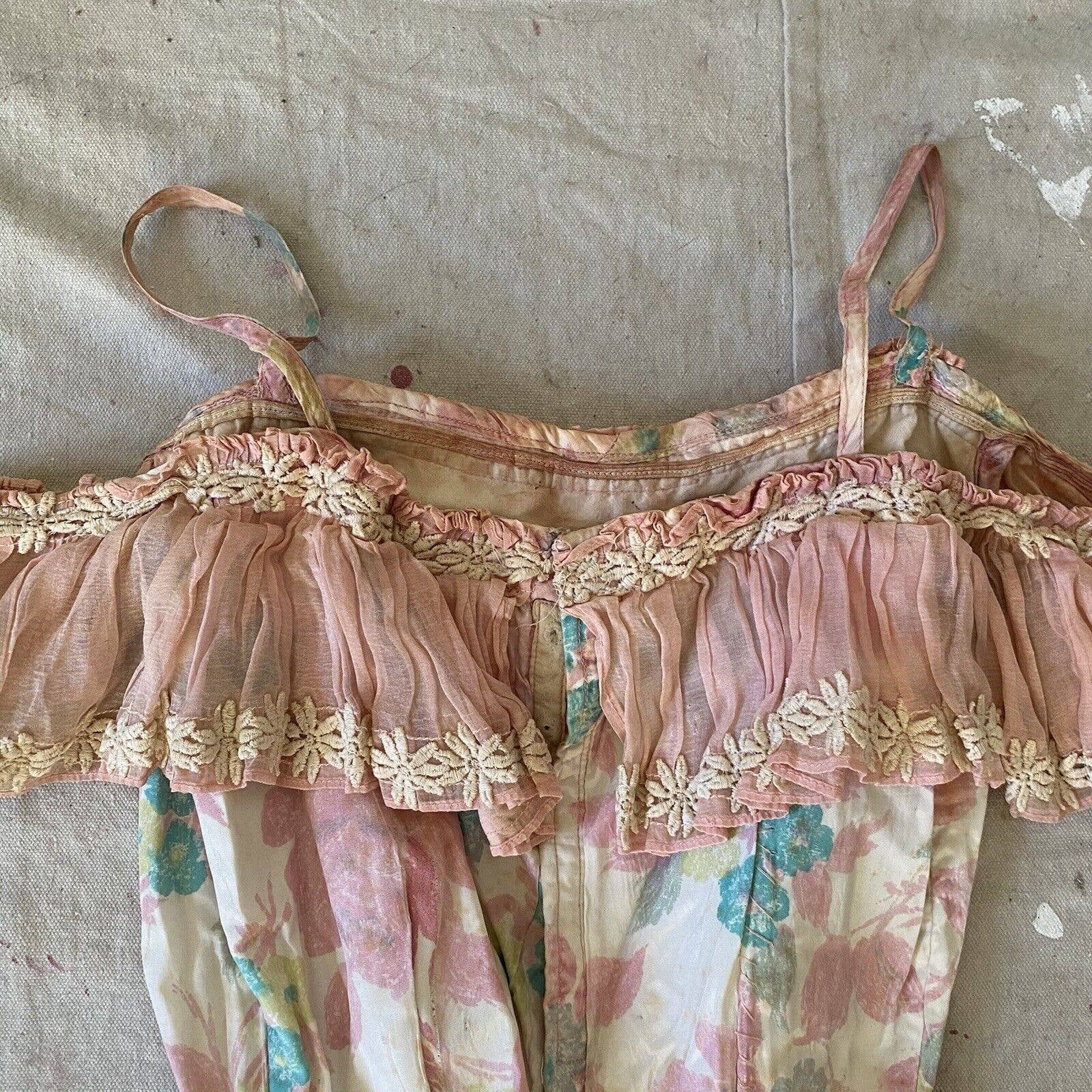 Rare Antique 10s 20s Pannier Style Dress Floral Evening Gown Tea Dress - Image 8