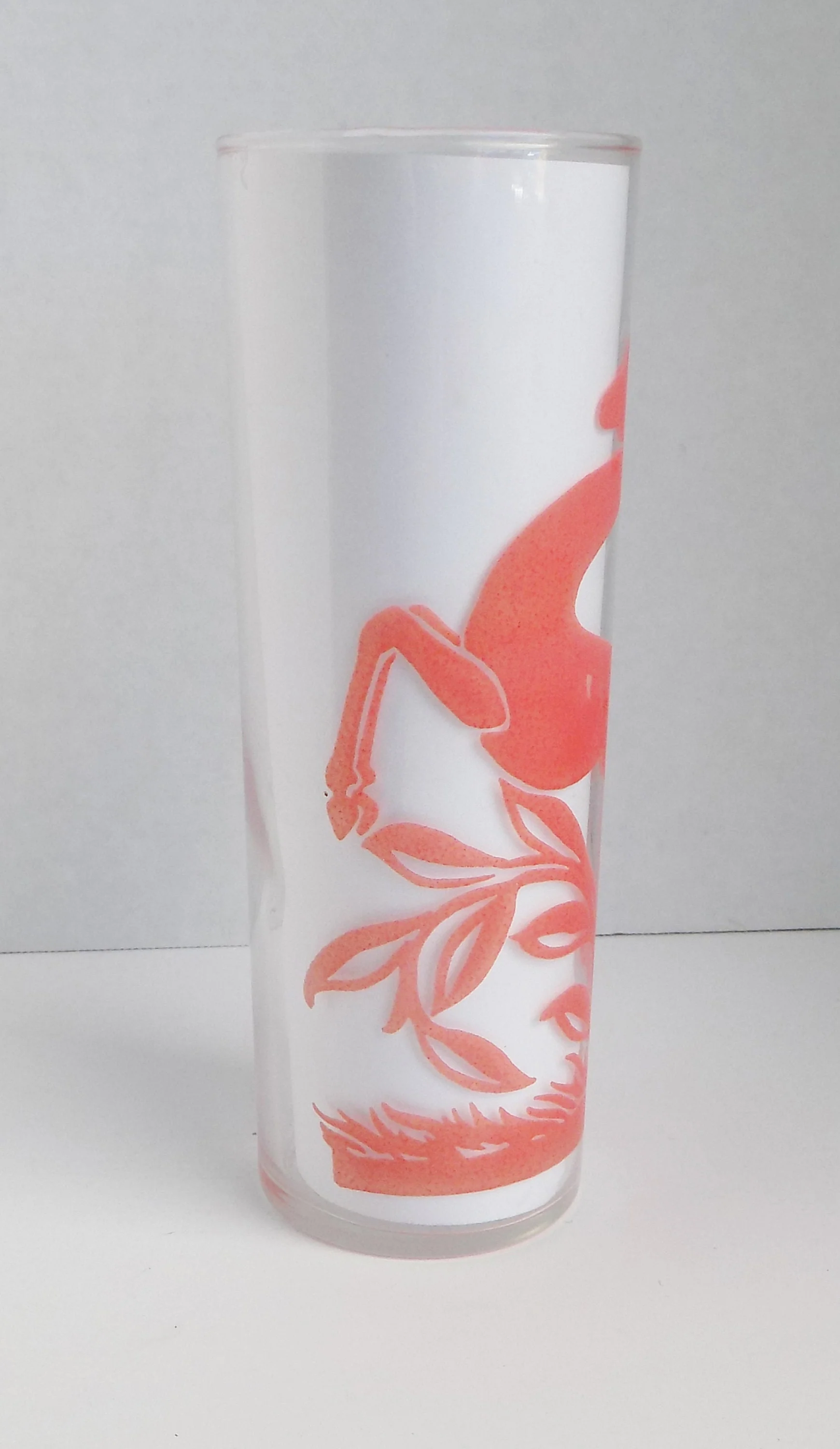 Rare Art Deco 40s 50s Anchor Hocking Tall Glass with Deer Antelope Coral Pink - Image 2