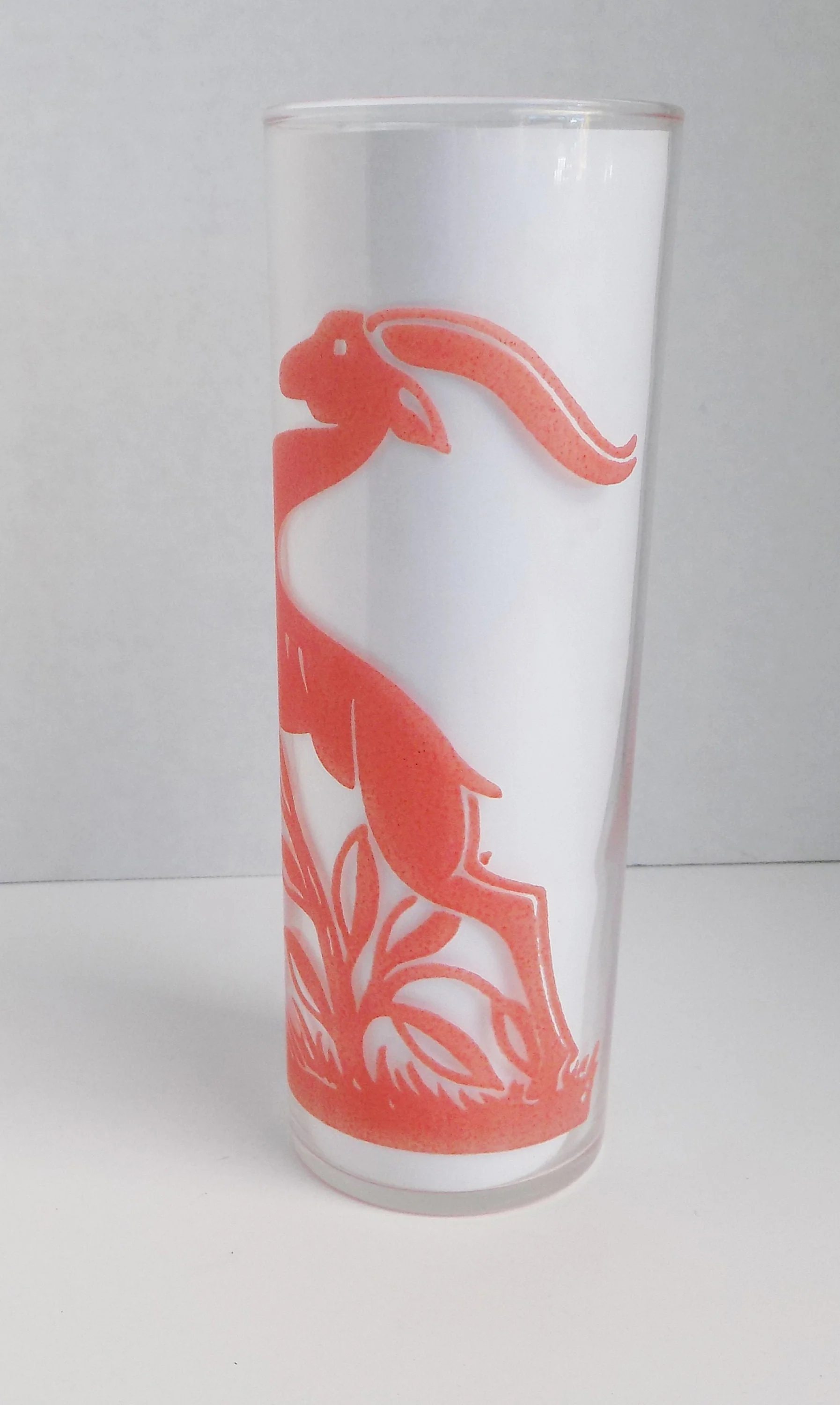 Rare Art Deco 40s 50s Anchor Hocking Tall Glass with Deer Antelope Coral Pink - Image 3