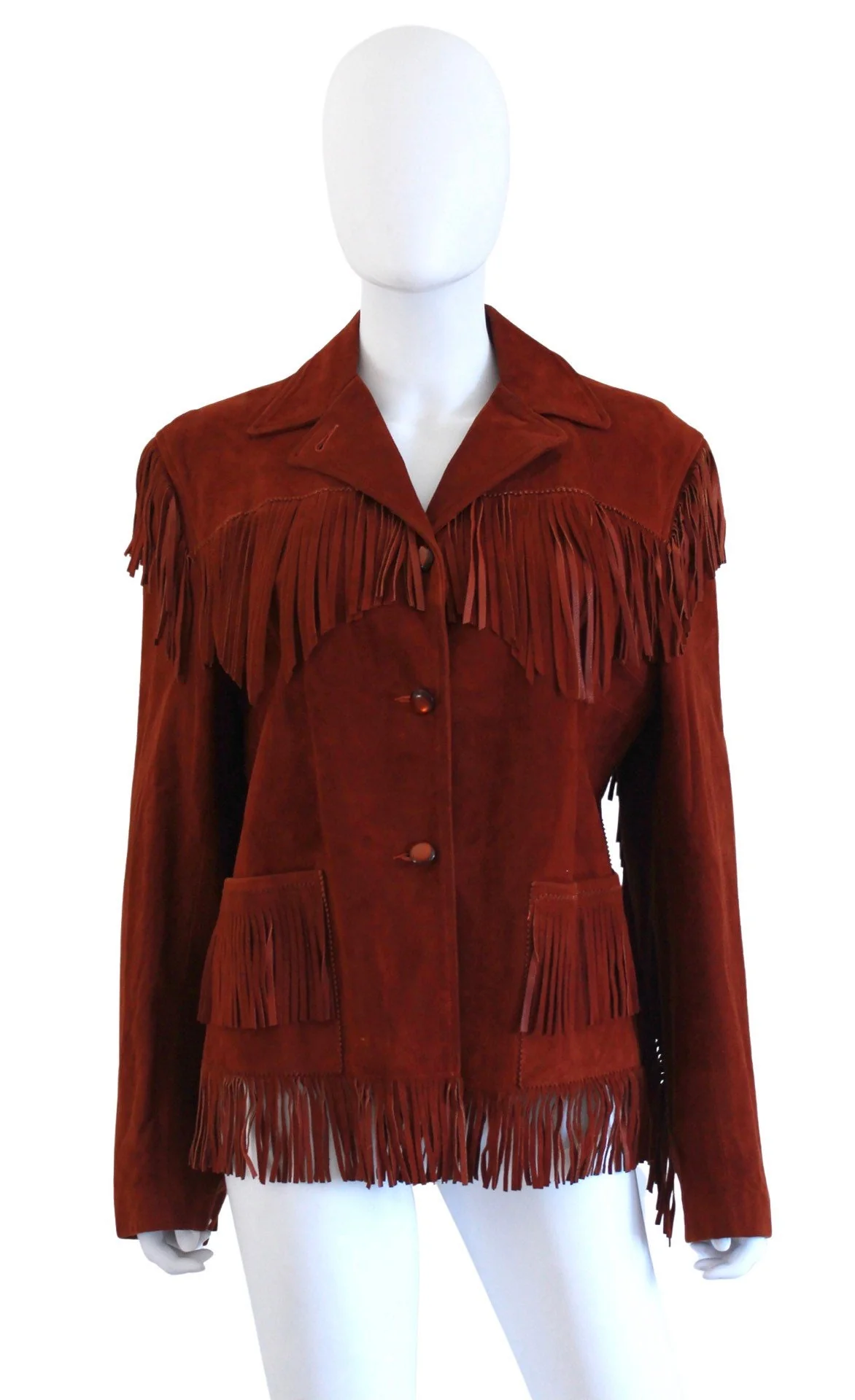 Rare Late 40s / Early 50s Mahogany Suede Leather Fringe Jacket - Image 3