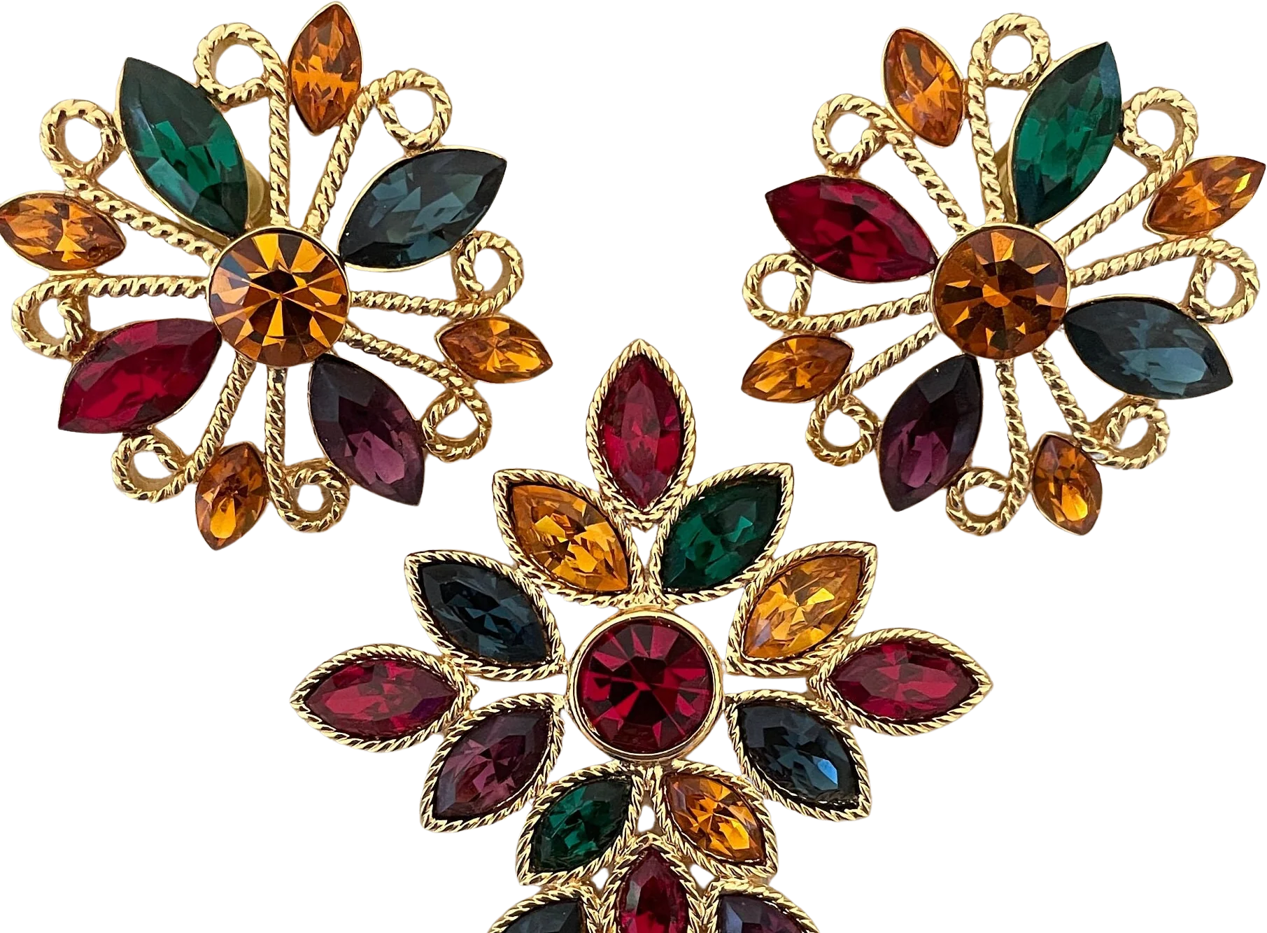 Rare Napier Signed Royalton Baroque Bejeweled Statement Earrings and Brooch Vintage Jewelry Set Bookpiece by Napier