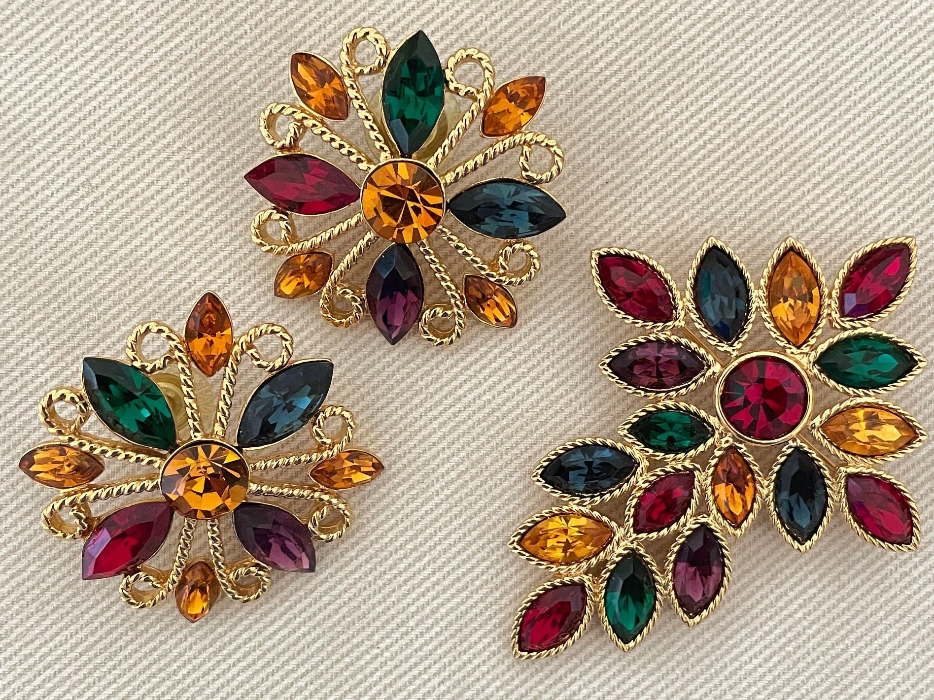 Rare Napier Signed Royalton Baroque Bejeweled Statement Earrings and Brooch Vintage Jewelry Set Bookpiece by Napier - Image 2