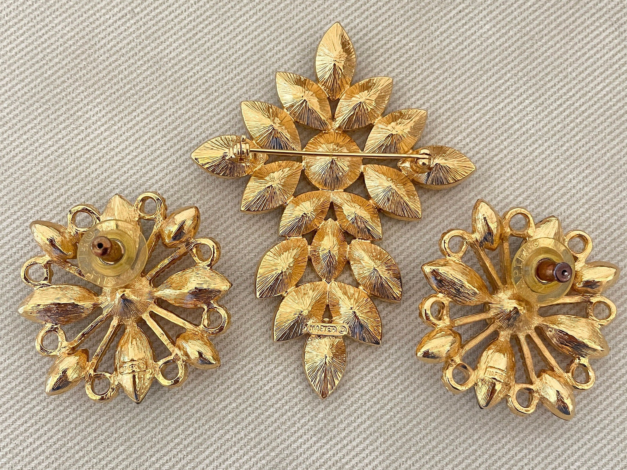 Rare Napier Signed Royalton Baroque Bejeweled Statement Earrings and Brooch Vintage Jewelry Set Bookpiece by Napier - Image 5
