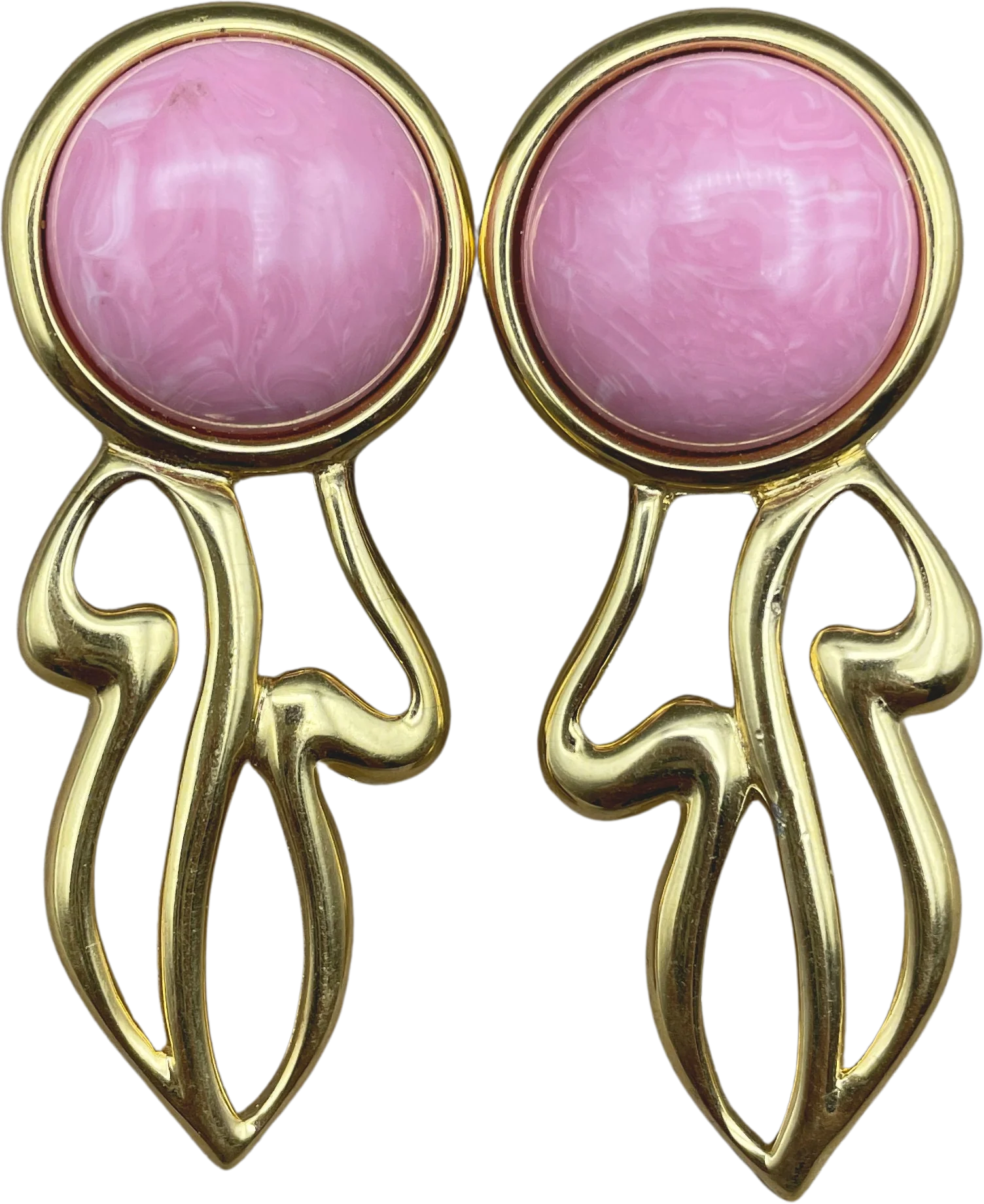 Rare Signed Monet Pink Marbled Cabochon Abstract Clip On Statement Earrings by Monet