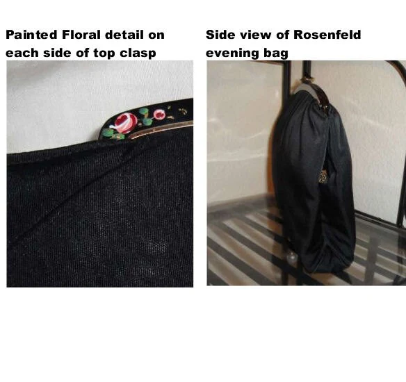 Rare Twifaille by Rosenfeld Handbag Black Fabric Dressy Fully Lined Top Clasp 2 Interior Side Pockets Early 40s a Fabulous Vintage Find by Rosenfeld Of New York - Image 6