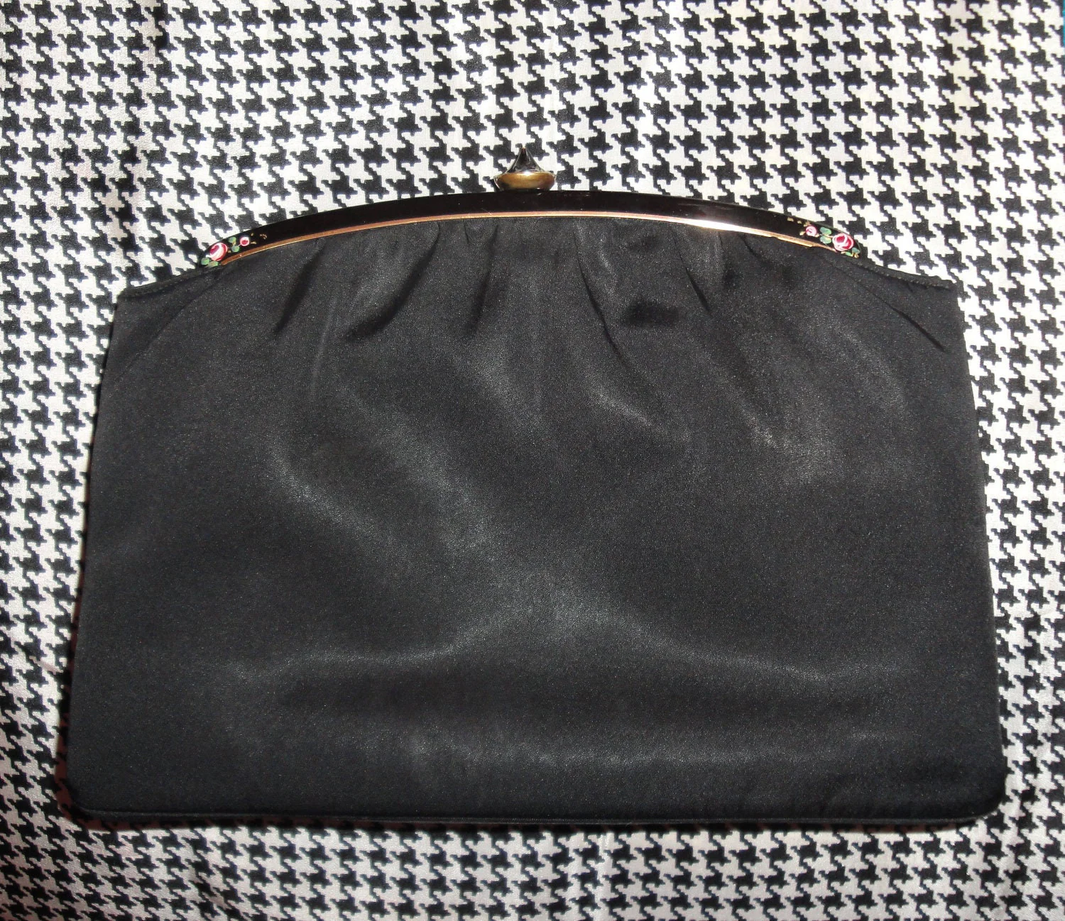 Rare Twifaille by Rosenfeld Handbag Black Fabric Dressy Fully Lined Top Clasp 2 Interior Side Pockets Early 40s a Fabulous Vintage Find by Rosenfeld Of New York - Image 9