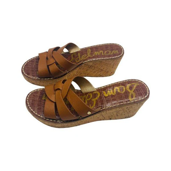 Raynere Saddle Lea Tan Leather Chunky Cork Wedges Size 37. 5 /7. 5 by Sam Edelman - Image 3
