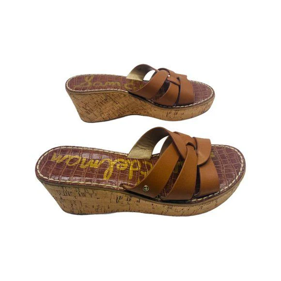 Raynere Saddle Lea Tan Leather Chunky Cork Wedges Size 37. 5 /7. 5 by Sam Edelman - Image 4