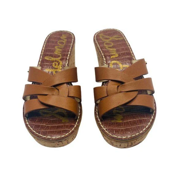Raynere Saddle Lea Tan Leather Chunky Cork Wedges Size 37. 5 /7. 5 by Sam Edelman - Image 9