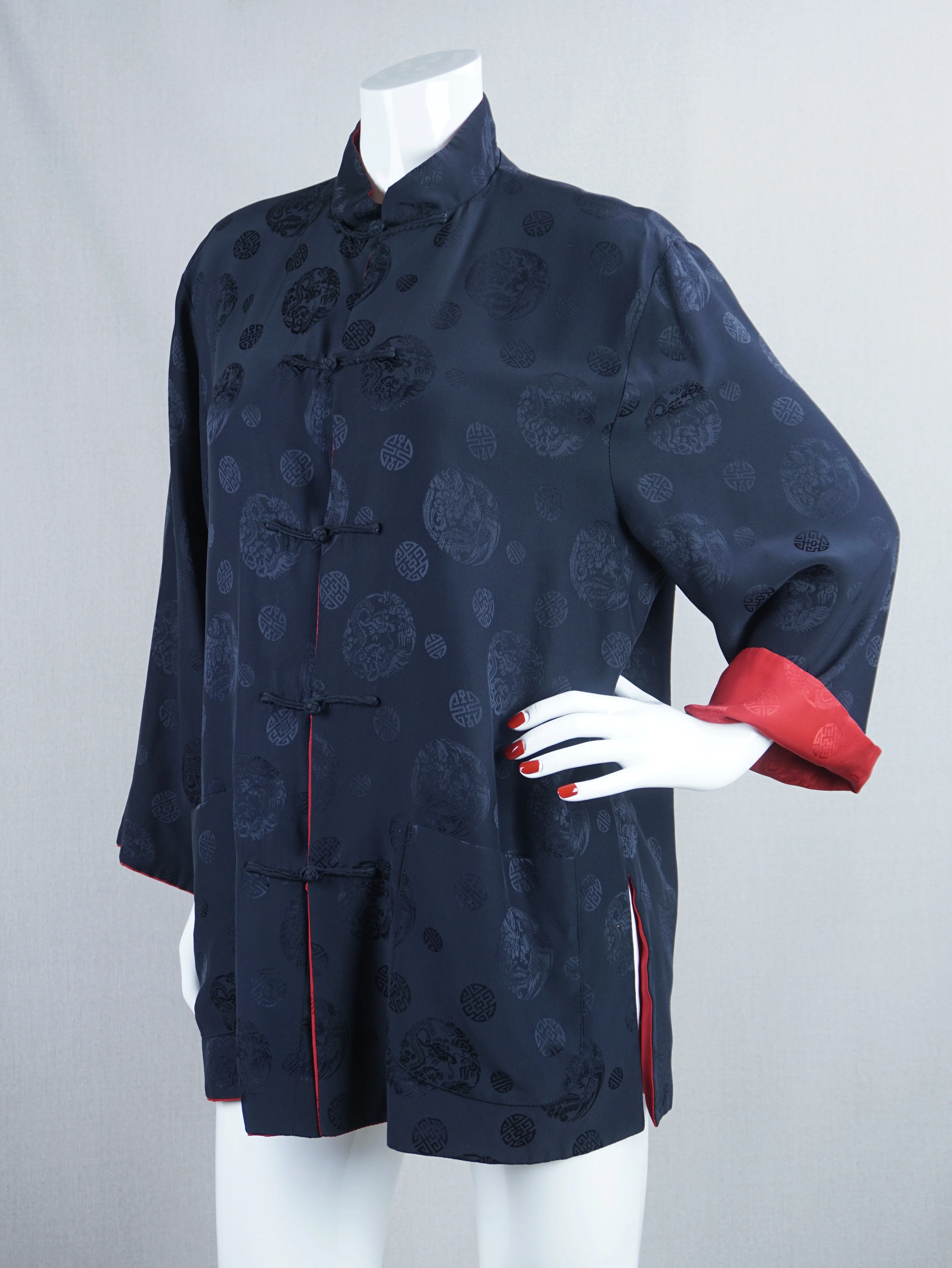 Red And Black Reversible Cheongsam Jacket - Image 5