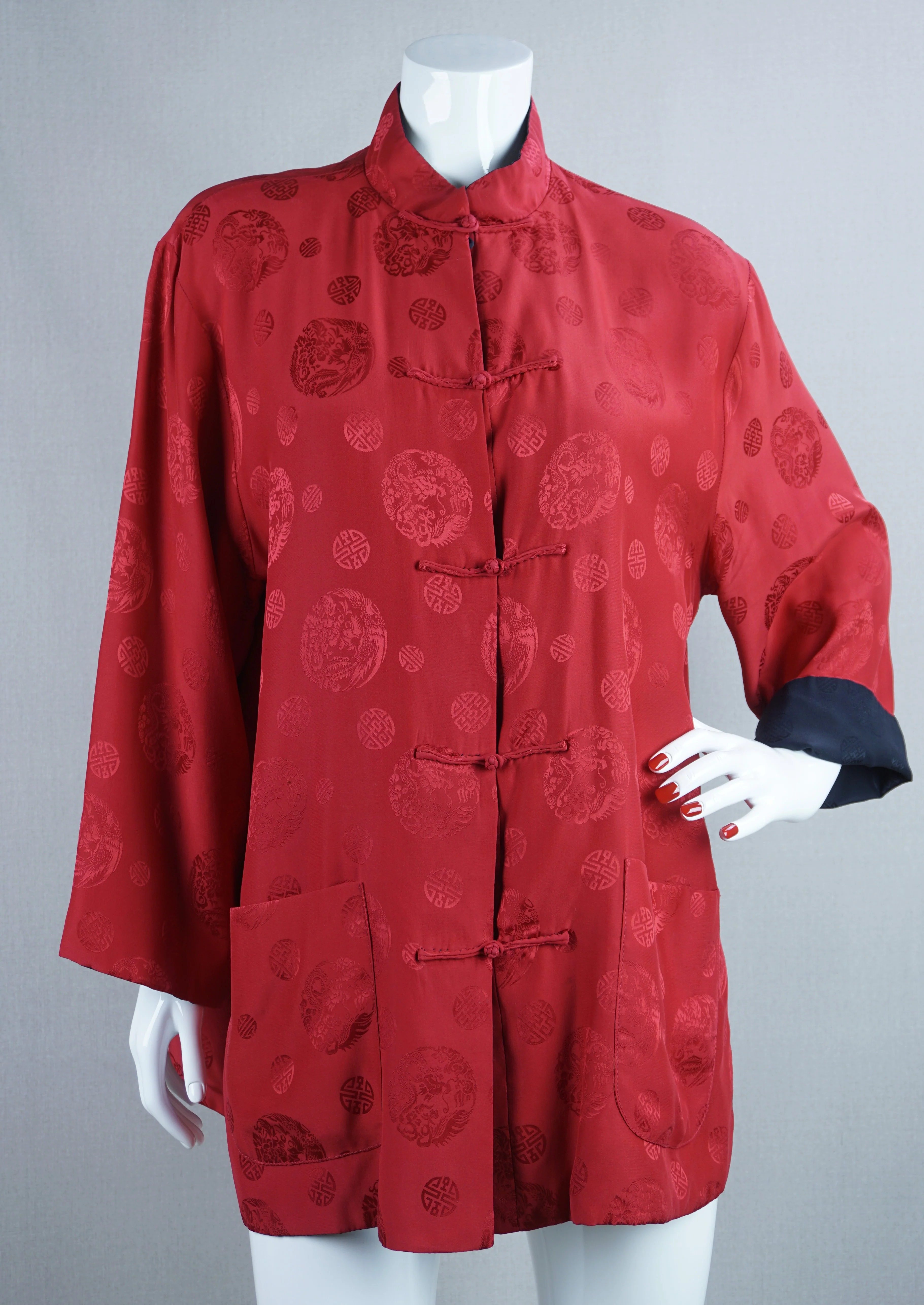 Red And Black Reversible Cheongsam Jacket - Image 6