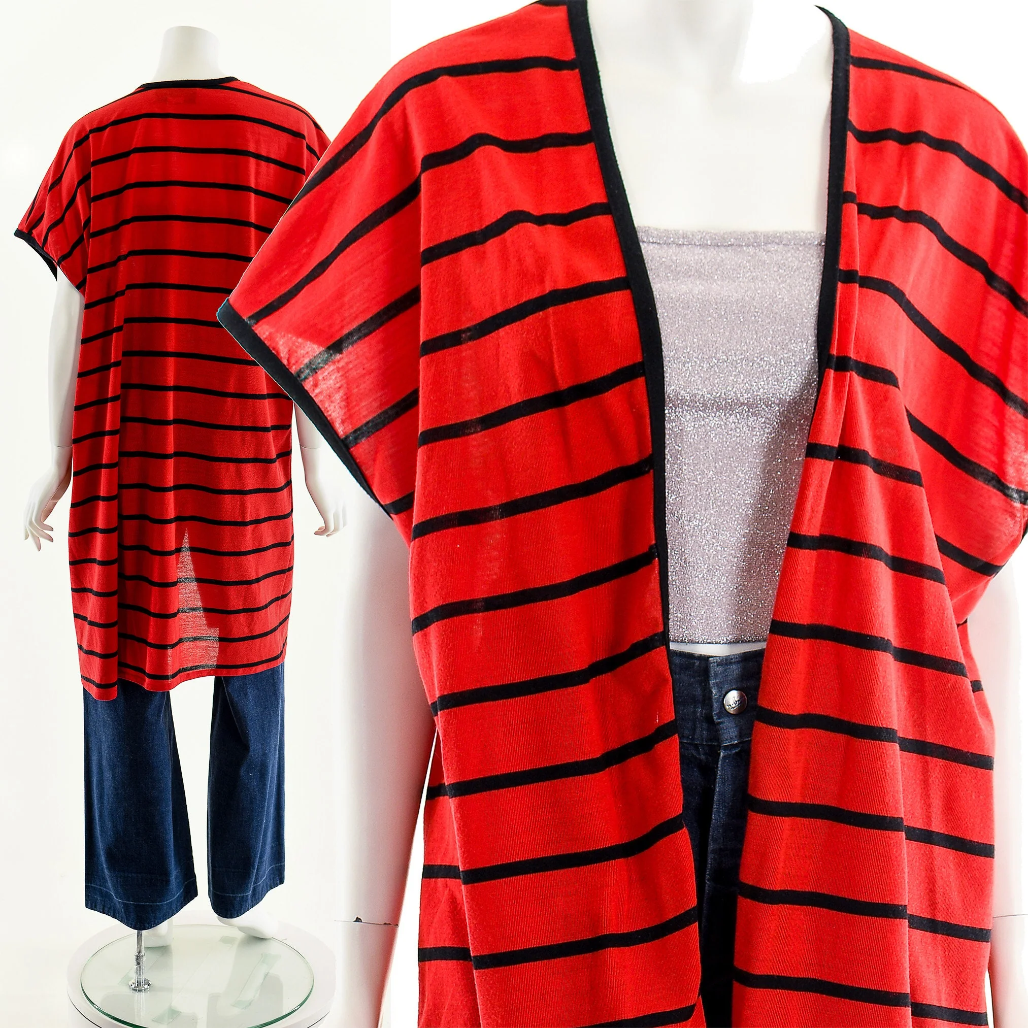 Red and Black Striped Duster by Amato - Image 2