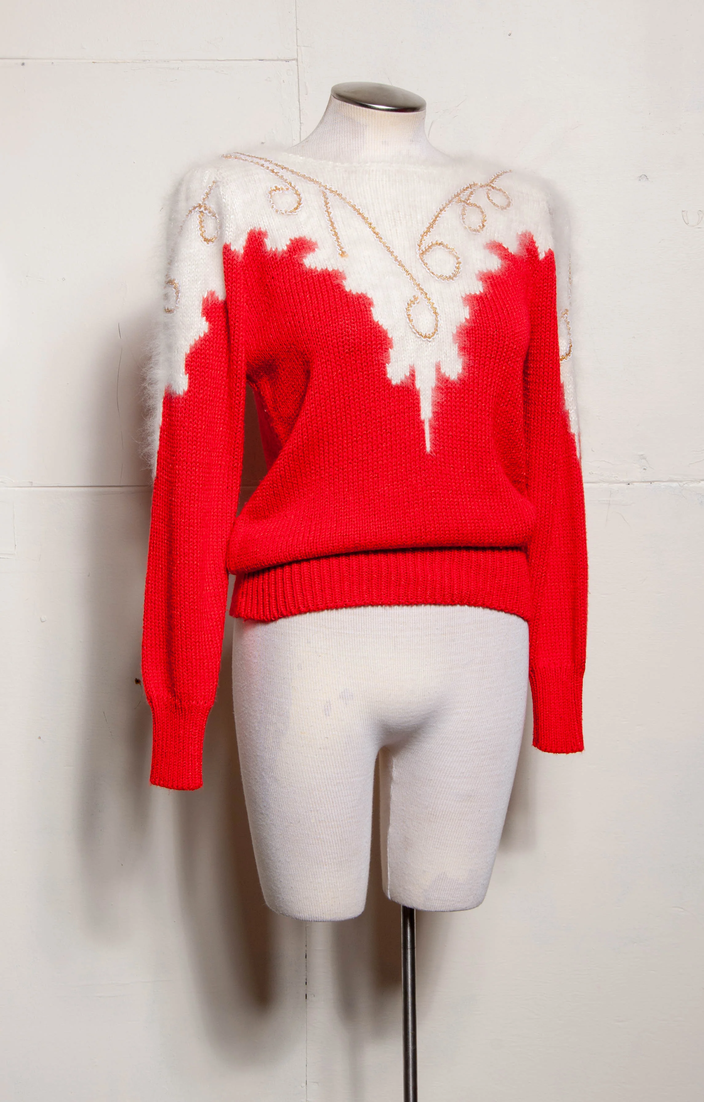 Red and White Angora Sweater Vintage 80s - Image 3