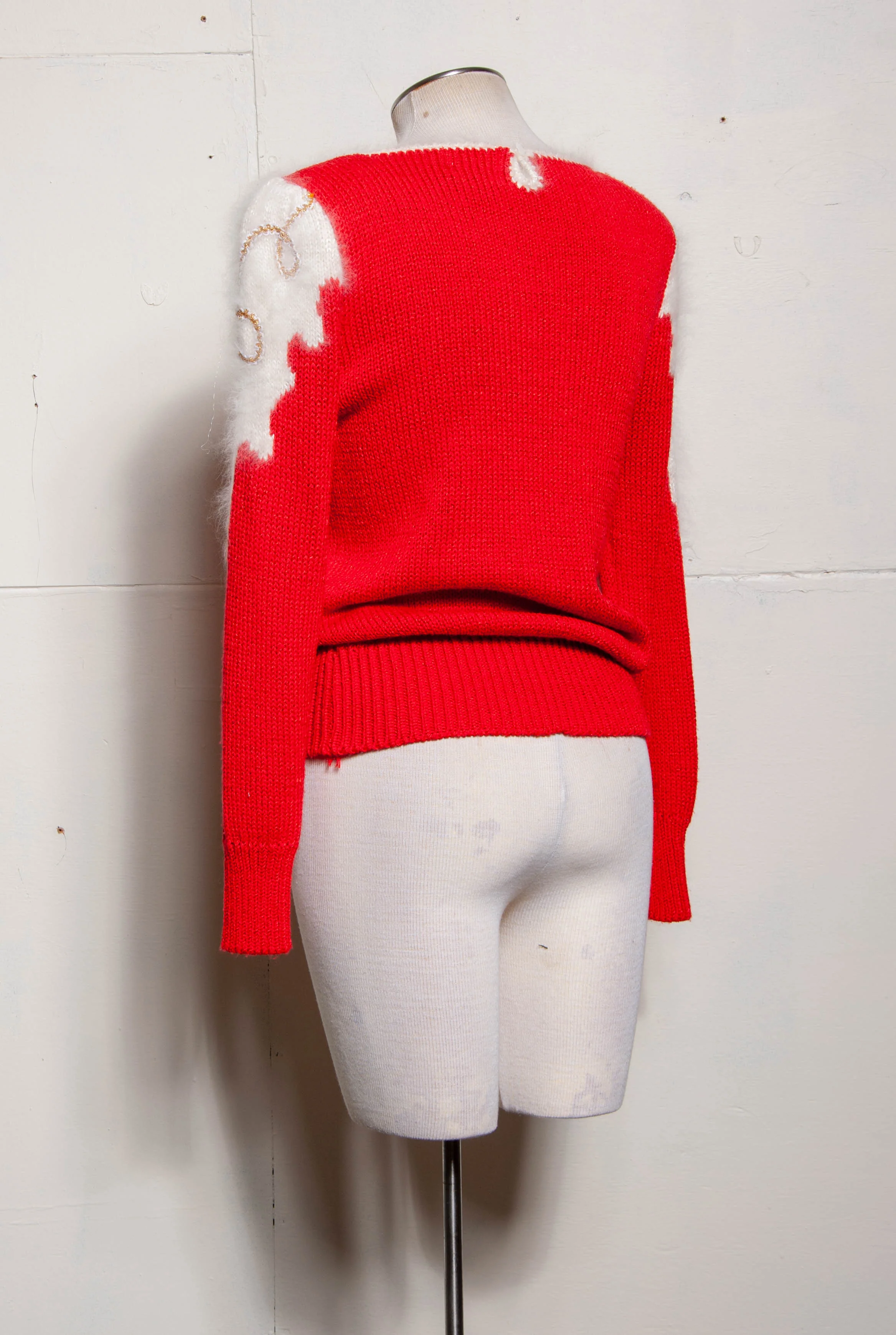 Red and White Angora Sweater Vintage 80s - Image 6