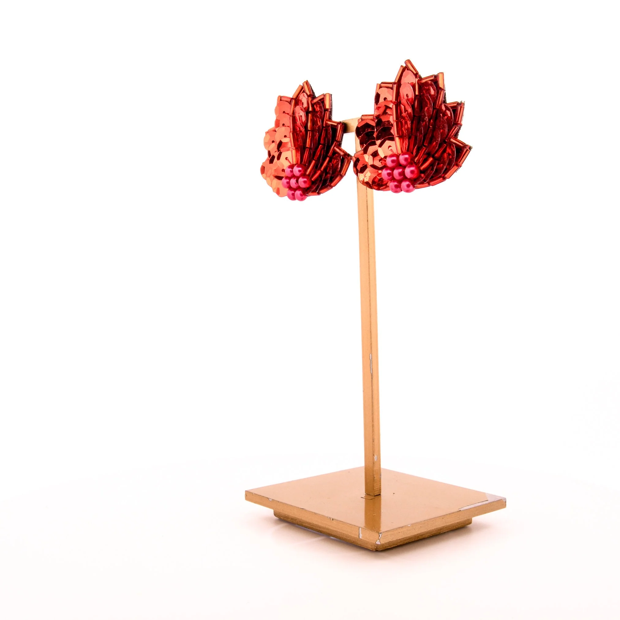 Red Beaded Sequin Statement Earrings - Image 2