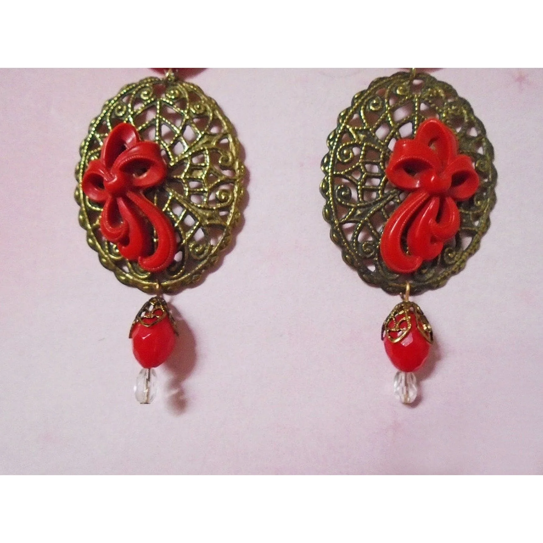 Red Bohemian Earrings- Wide Full- Boho Holidays - Image 2