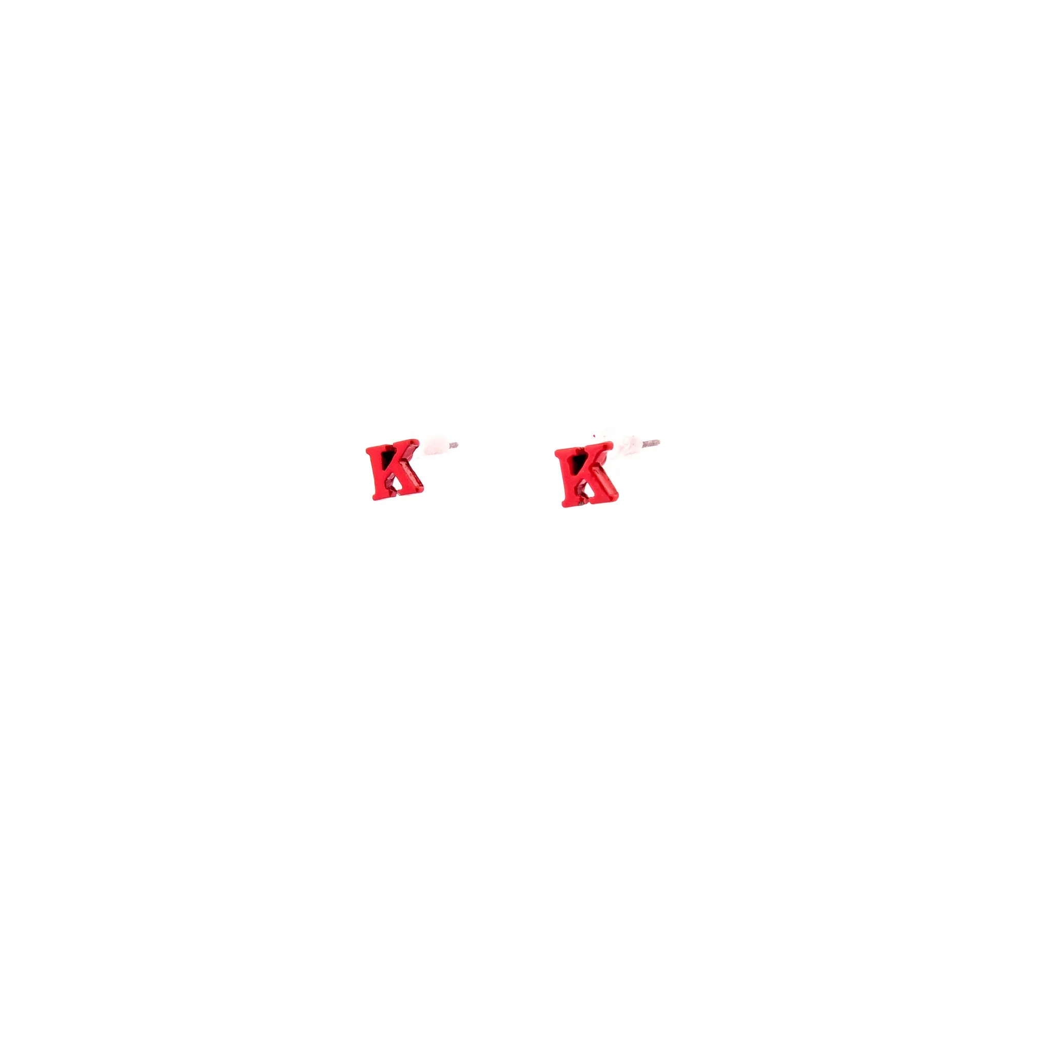 Red Initial K Stud Earrings - Image 2