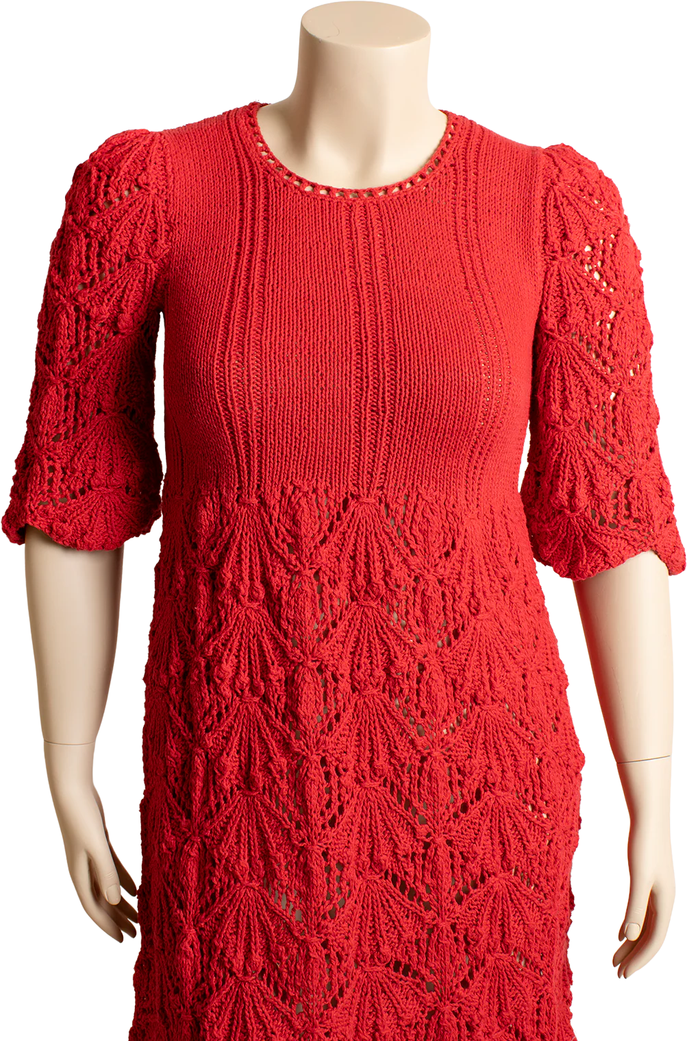 Red Knit Dolly Dress With Crochet Fan Skirt - Image 2