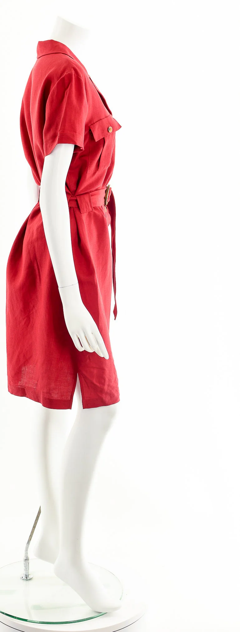 Red Linen Safari Dress - Image 5